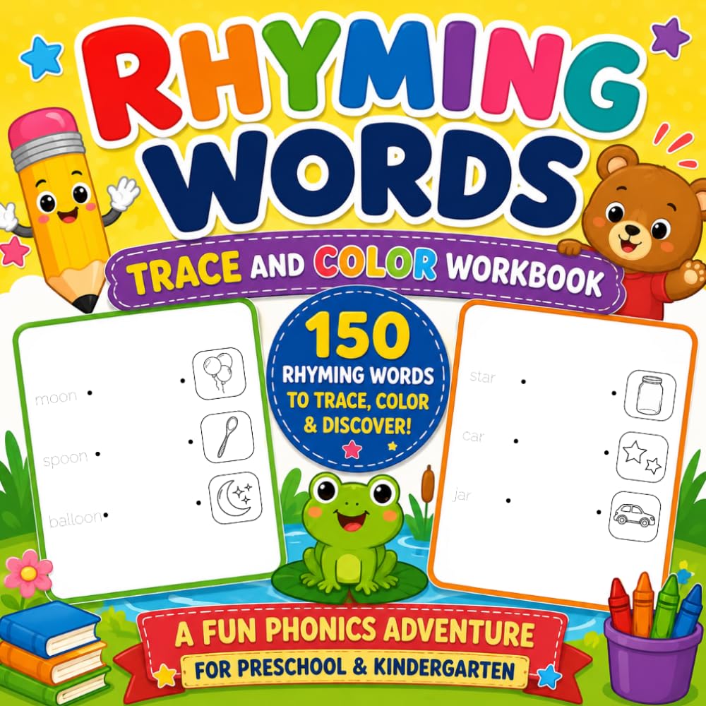 Rhyming Words: Trace and Color Workbook: 150 Rhyming Words to Trace, Color & Discover! A Fun Phonics Adventure for Preschool & Kindergarten