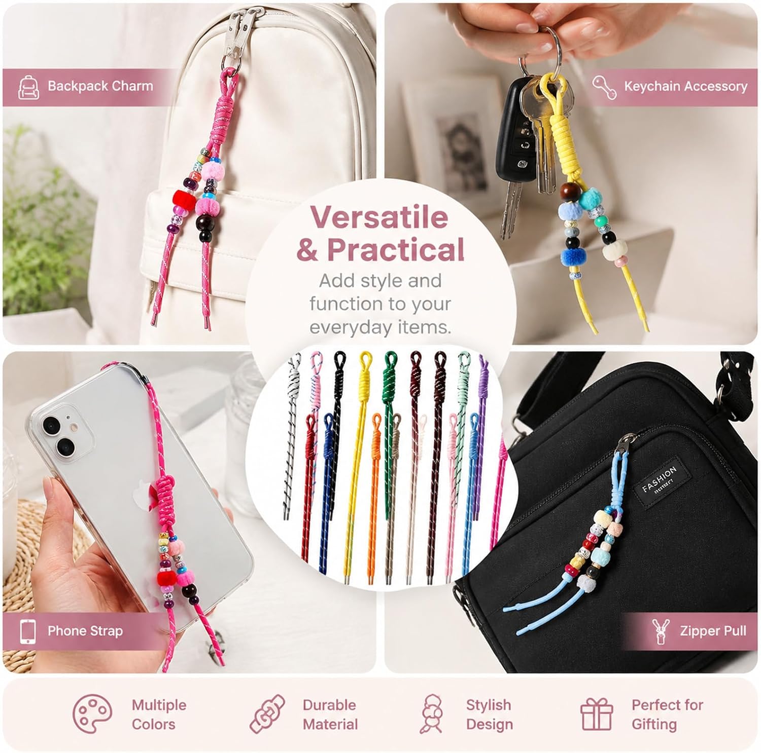 18PCS Colorful Paracord Keychains, Braided Rope Bag Charms for Keys image 3