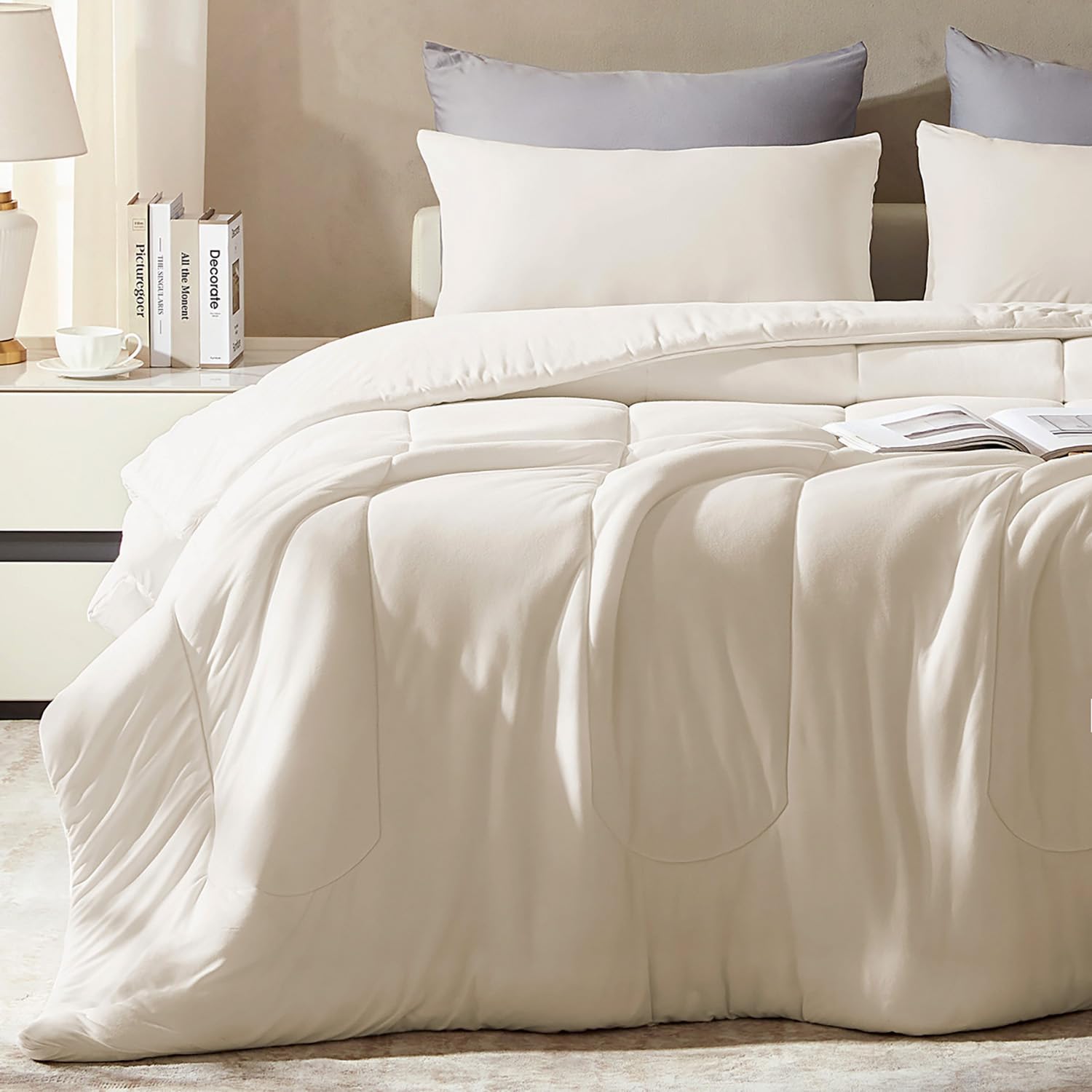 Juego de edredón Queen beige de 3 piezas SLEEP ZONE para cama de dormitorio transpirable