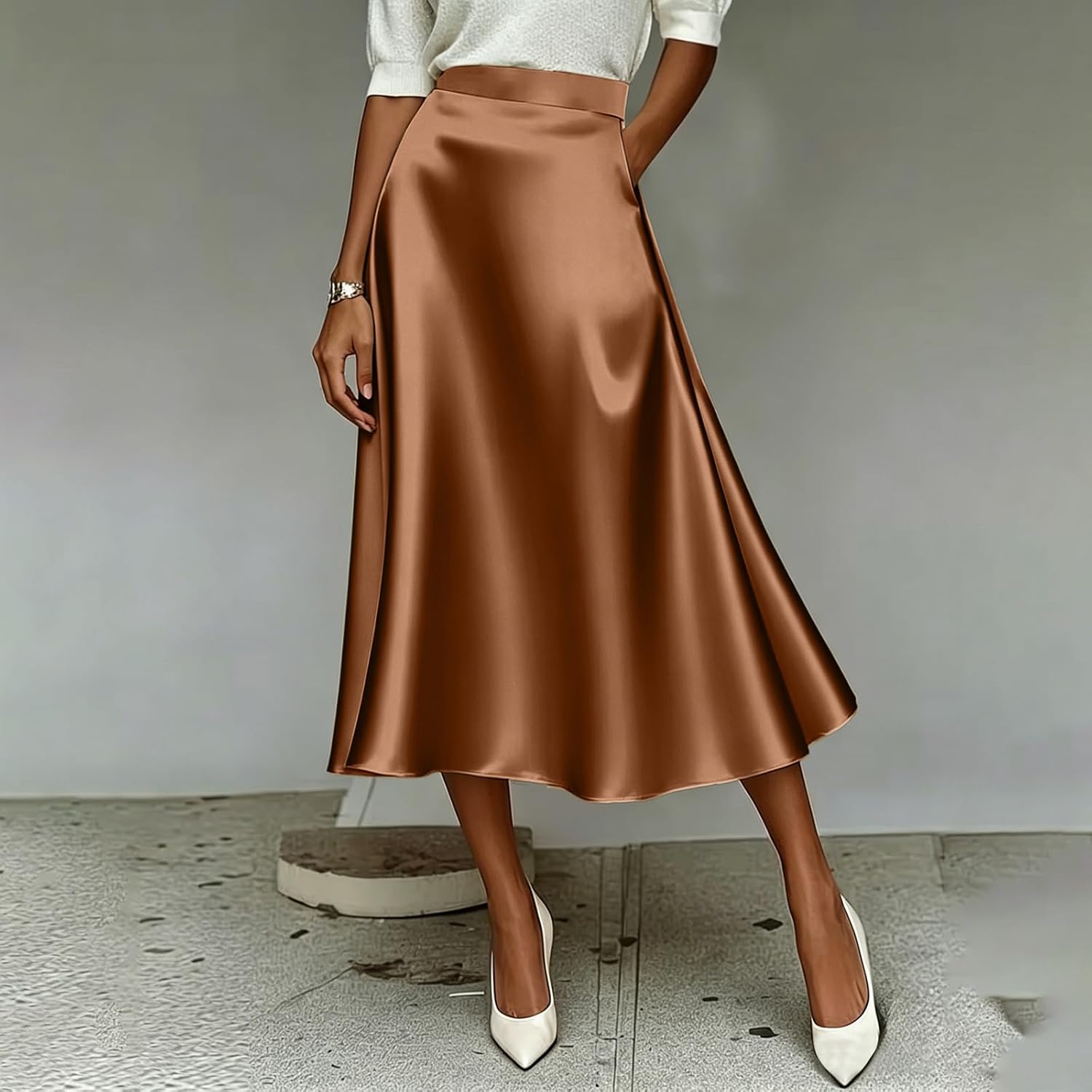 Women's Satin Maxi Skirts Spring High Waisted Flowy Long Silk A Line Elegant Business Casual Formal Solid Skirt