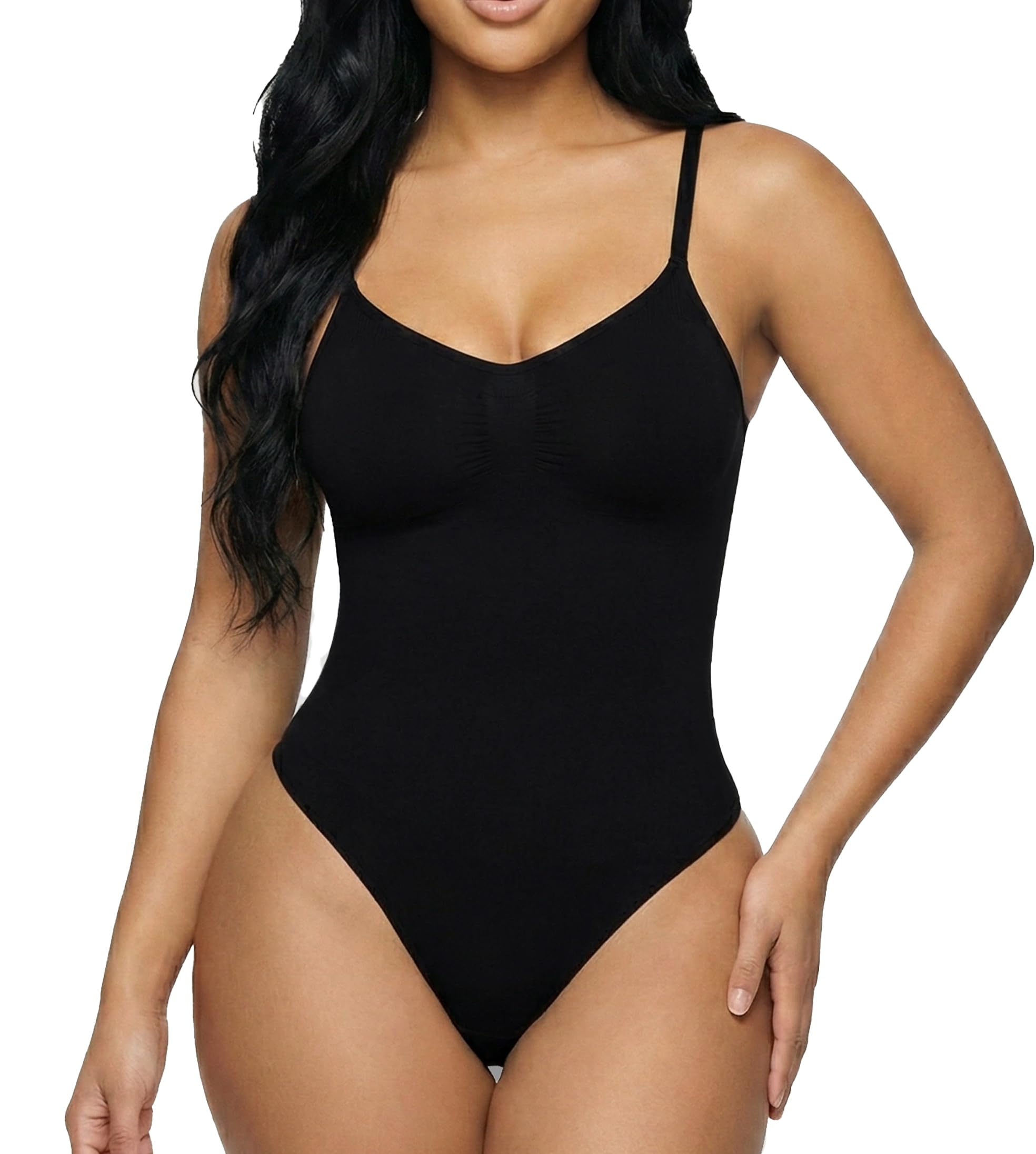 Conturve Women's Black Shapewear Bodysuit Tummy Control Body Shaper Seamless Sculpting Waist Body Suit Thongs ( - S)