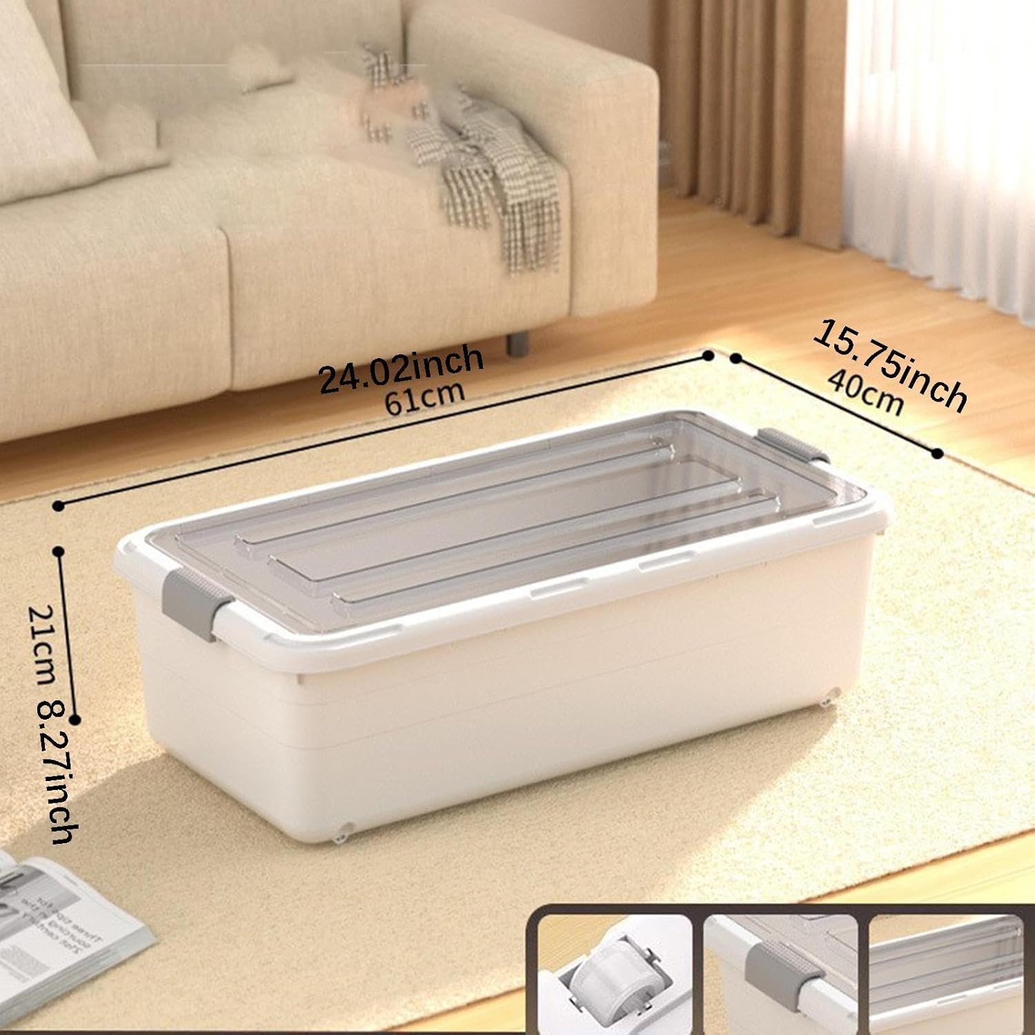 Rolling Under Bed Storage with Versatile Stackable Bin with 4 Wheels Organization for Books Clothes Towel Bedding, 61cmx40cmx21cm