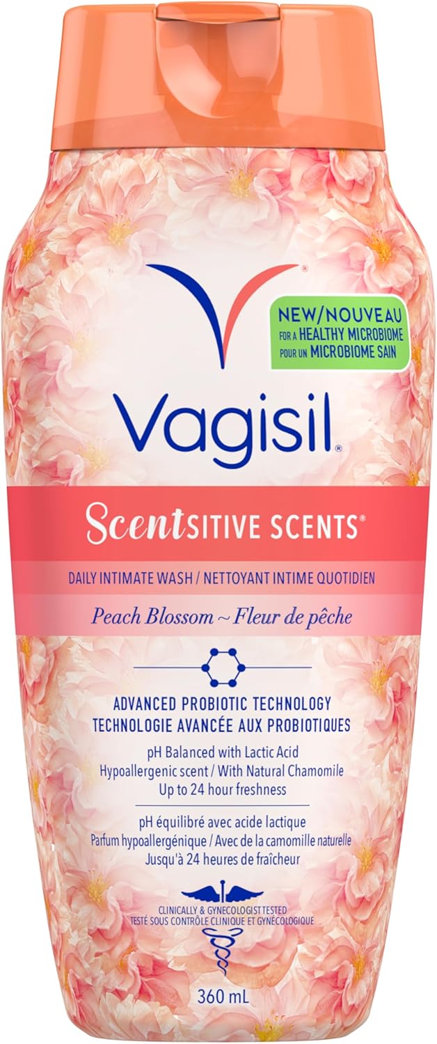 Vagisil Feminine Wash for Intimate Area Hygiene, Scentsitive Scents, pH Balanced and Gynecologist Tested, Peach Blossom, 360 mL