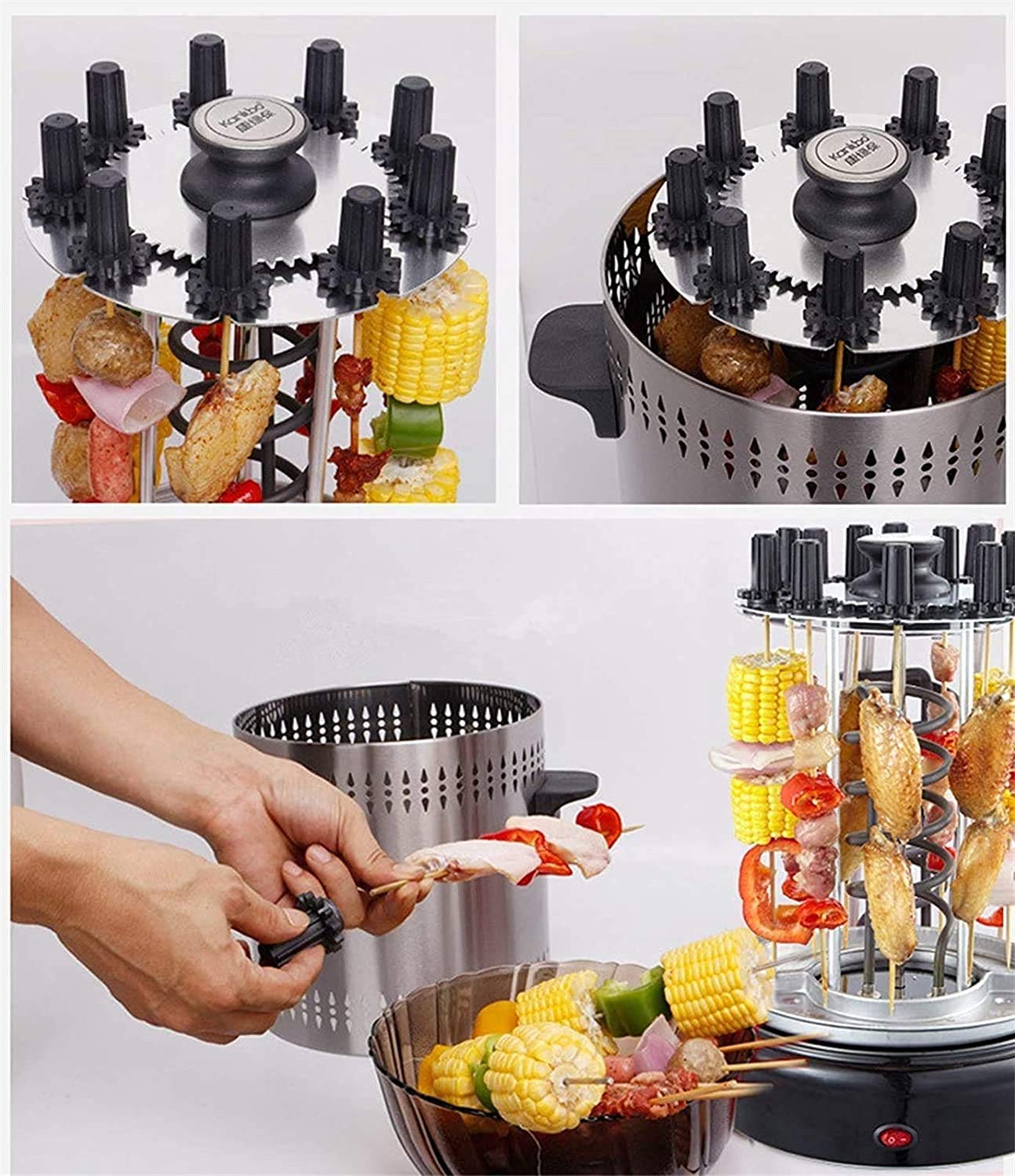 Grill électrique Vertical Sans Fumée - 1200W, Rotation 360°, 8 Broches, Pour Intérieur, Voyage, Camping - 13