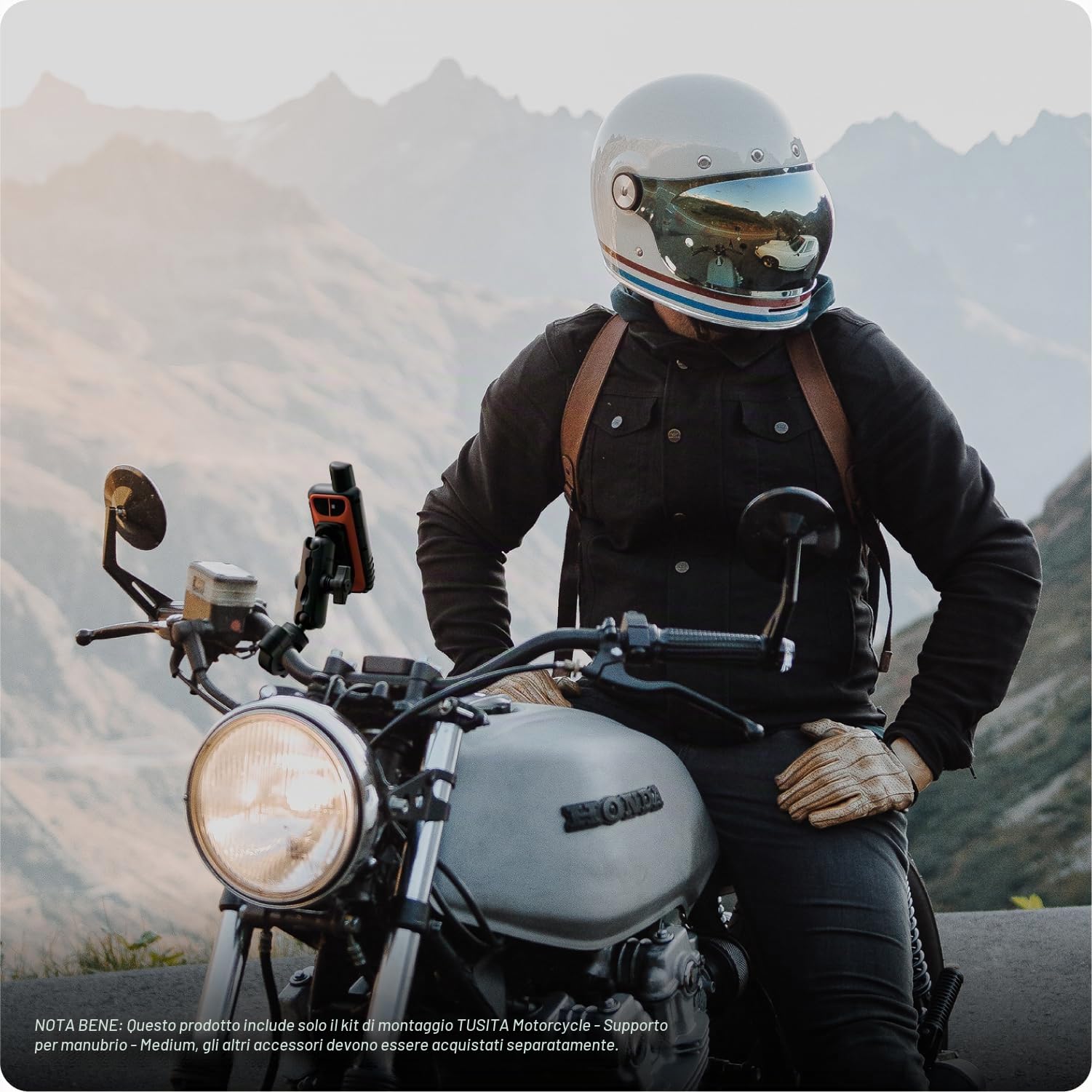 TUSITA Supporto Manubrio Moto - Base Piccola con Braccio a Doppio Presa Medio - 1" B Misura