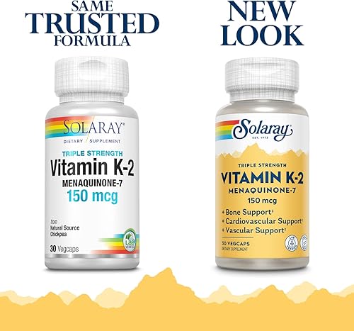 Miniatura 2 de Solaray Vitamina K-2 de triple fuerza como MK-7 150 mcg  Salud cardíaca y ósea soporte de función vascular  30 unidades