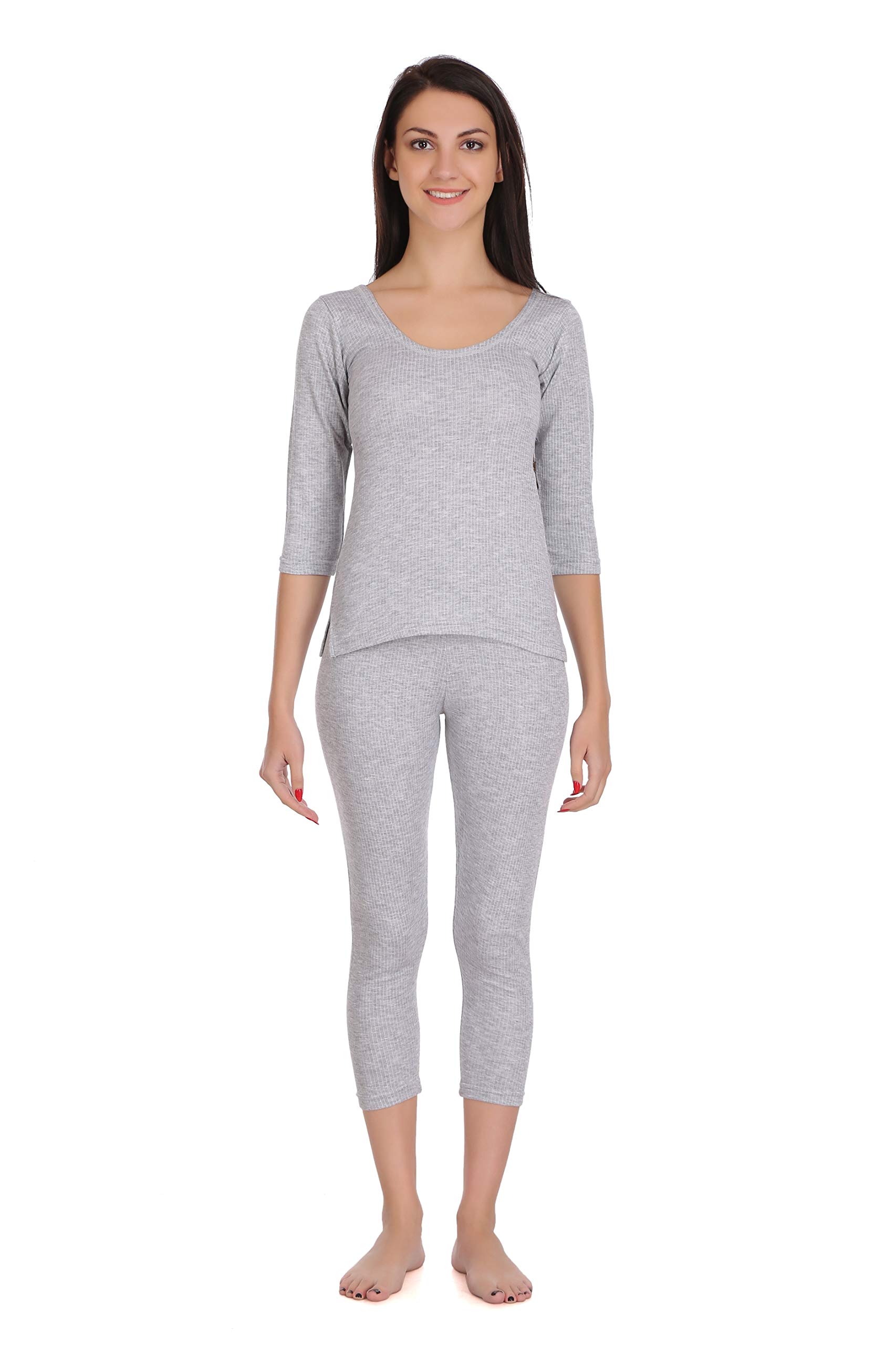 Selfcare Women Poly Cotton Thermal Top and Pyjama Set (Pack of 2 Set)(SW0365-M_Dark Grey, Light Grey_Medium) 3