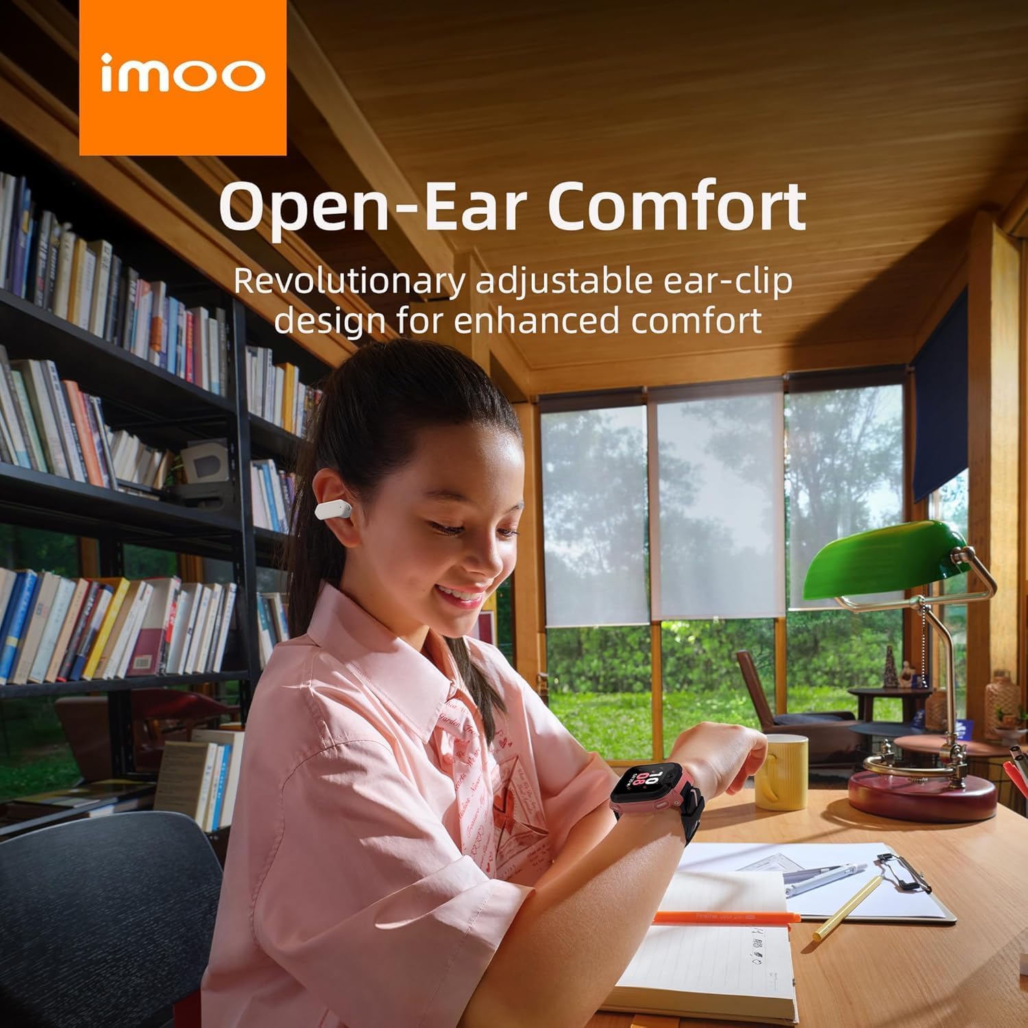 imoo E5 Open Earbuds, Wireless Headset Mic Noise Cancelling, Bluetooth Sports Earphones, Clip on Earbuds for Comfort, Up to 30 Hours of Battery Life(White)