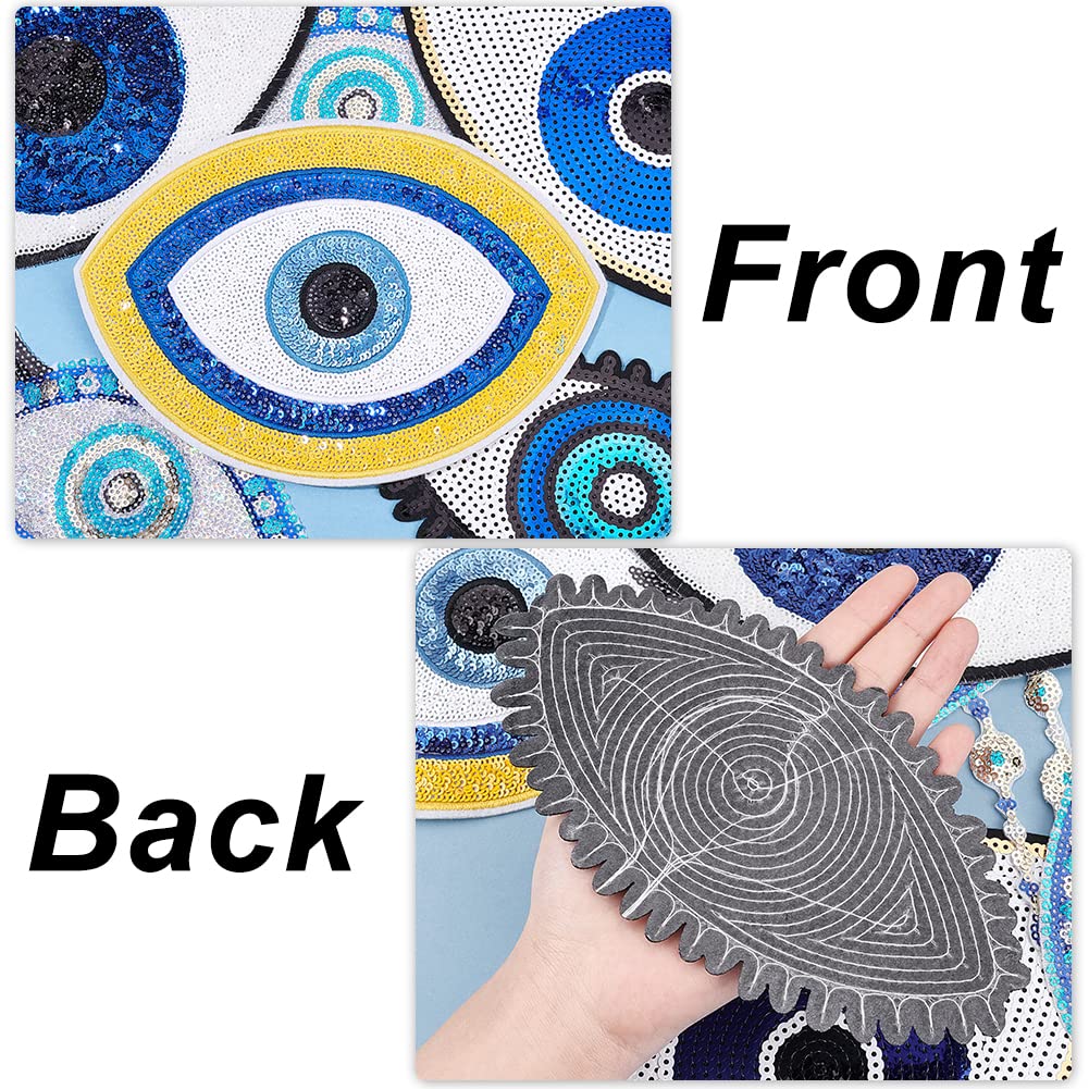 6 Patchs Œil Bleu à Coudre - Appliques Strass Et Perles Pour Vêtements, Sacs, Jeans