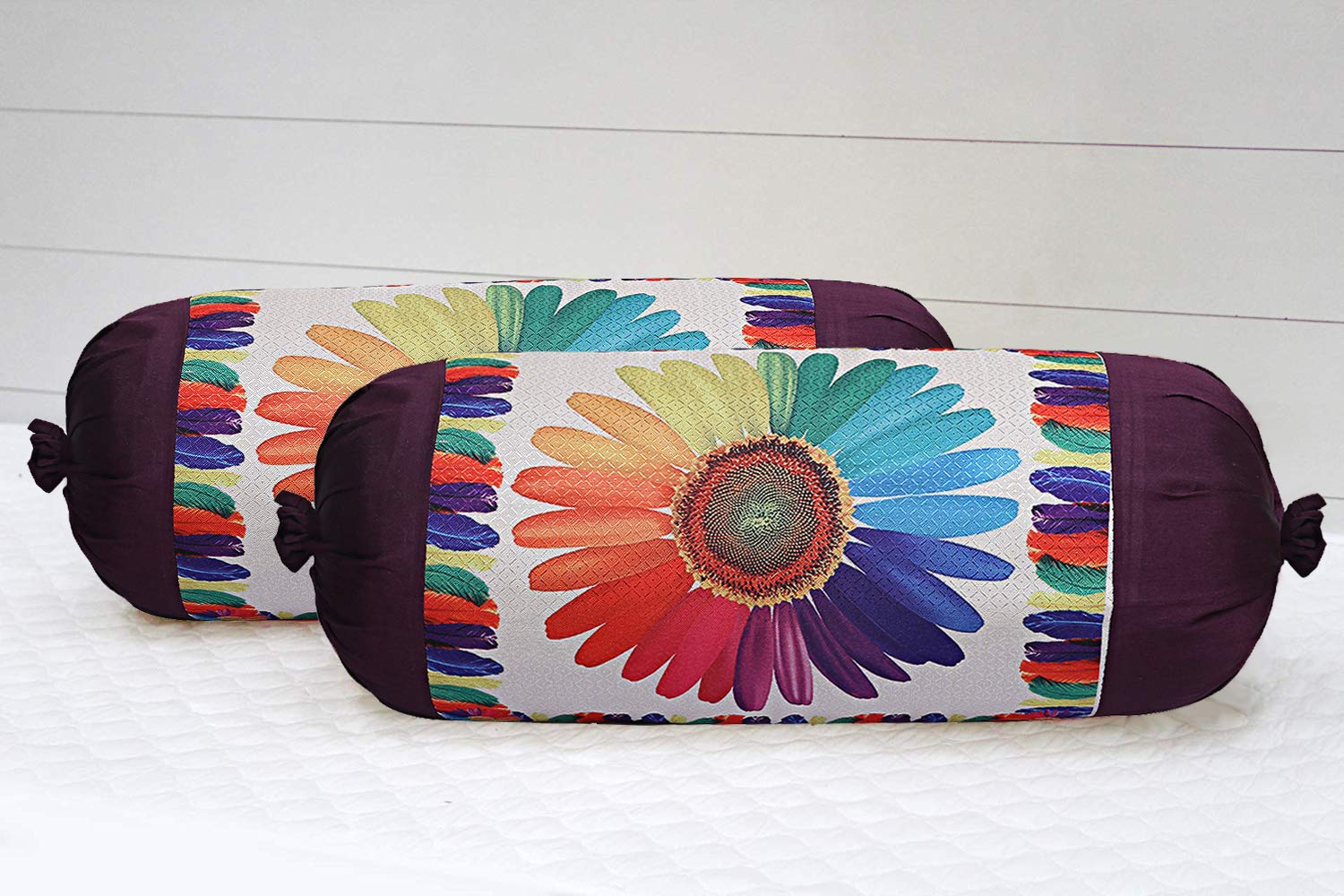 Kuber Industries Sun Flower Design Cotton Bolster Cover |Ideal Size 16 x 32 Inch|Pack of 2 (Multi)