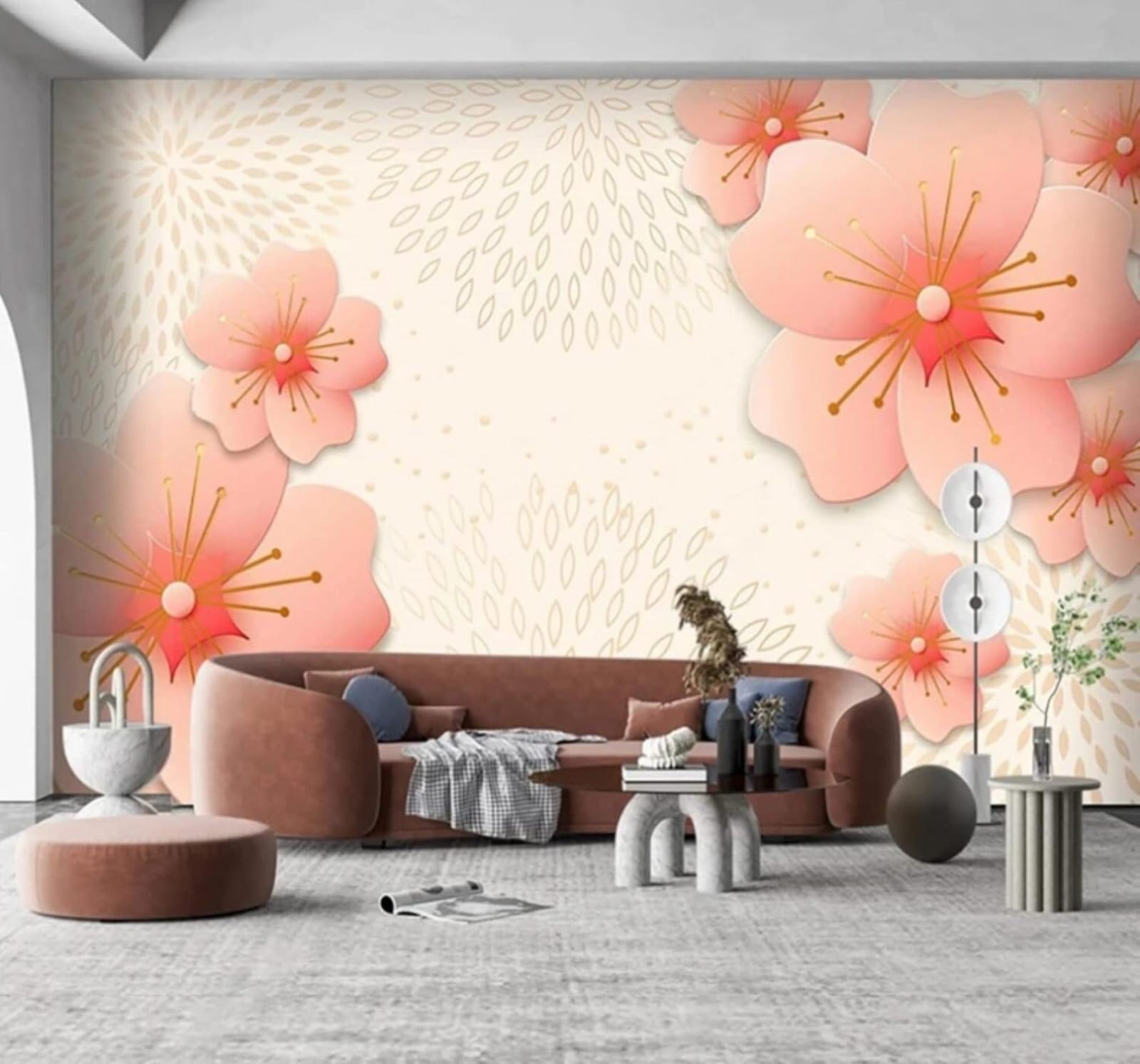 XLMING Simple Beautiful Three Dimensional Pink Flowers 3D Wallpaper Luxury Silk Study Dining Feature Sofa Grey Bedroom Living Room Tv Decorative Wall-250cm×170cm