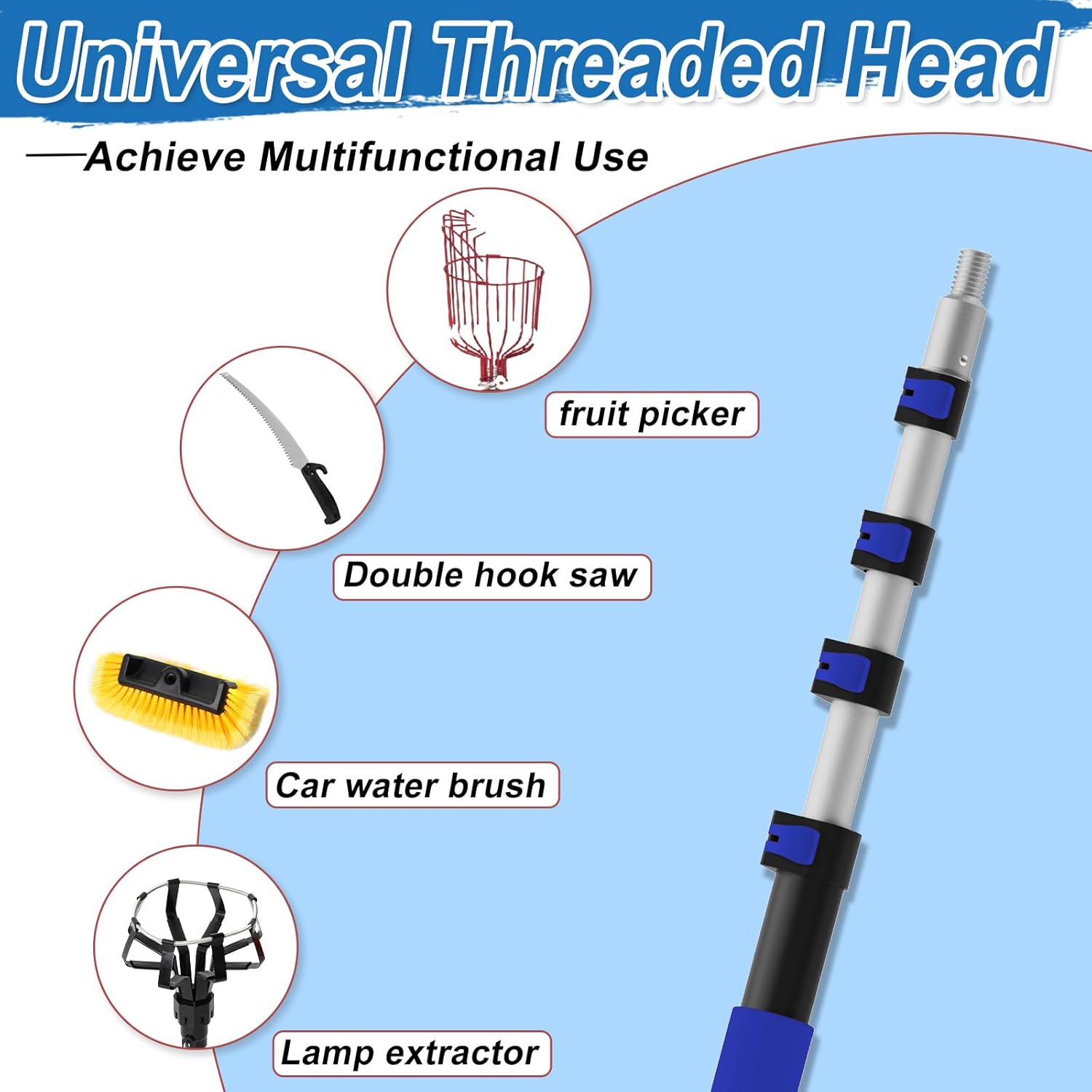 3-12FT Telescoping Pole, Multi-Purpose Extension Pole with Easy Flip Lock, Universal Twist-on Metal Tip, Lightweight Sturdy Aluminum Paint Roller Extension Pole for Painting, Window Cleaning