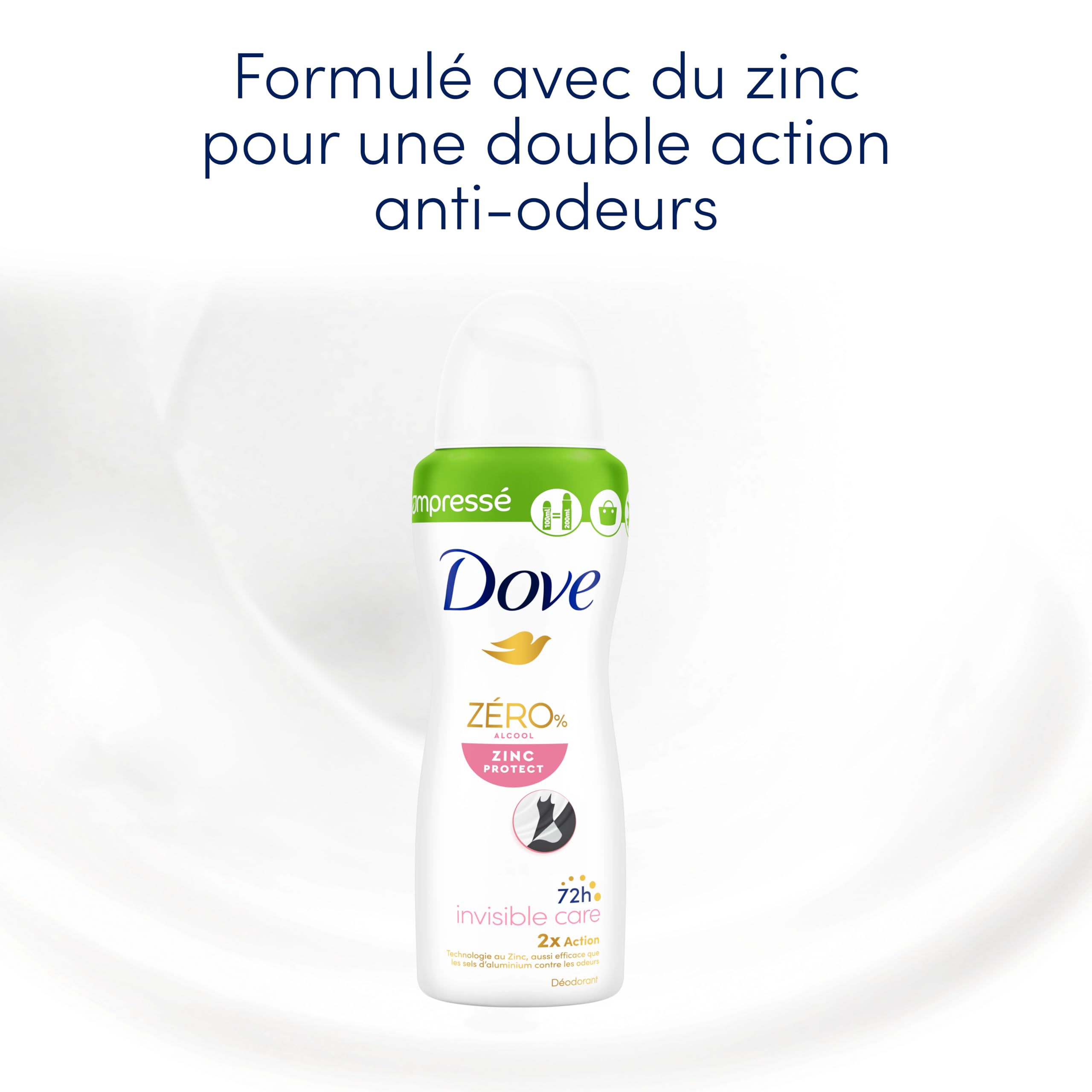 DOVE Dezodorant Spray Spray Zinc Protect 0% Alkohol - Niewidzialna pielęgnacja - Codzienna pielęgnacja pod pachami - 72 godzin ochrona przed zapachami - zestaw 6x100ml