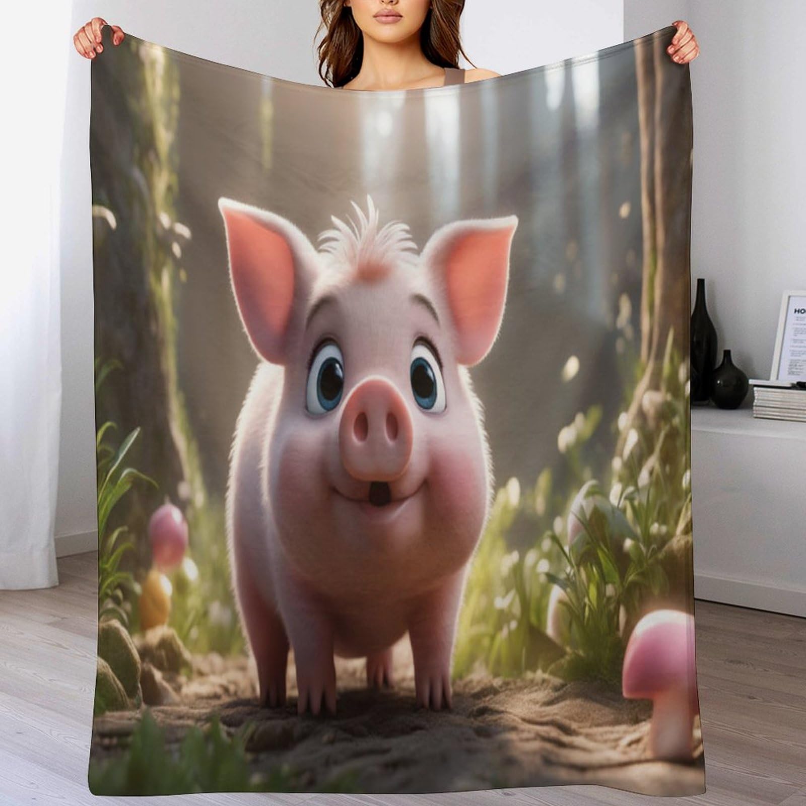 Plaid Cochon Mignon Couverture Polaire Chaude pour Soirée Cocooning sur le Canapé