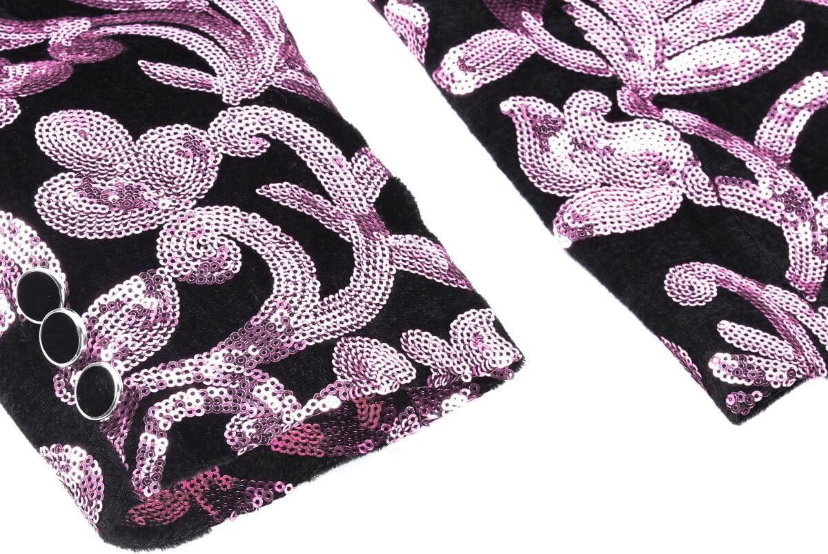 Iynnijoy Mens Velvet Sequins Blazer Shiny Sequin Tuxedo Suit Blazer Jacket for Party Wedding Banquet Prom - Image 6