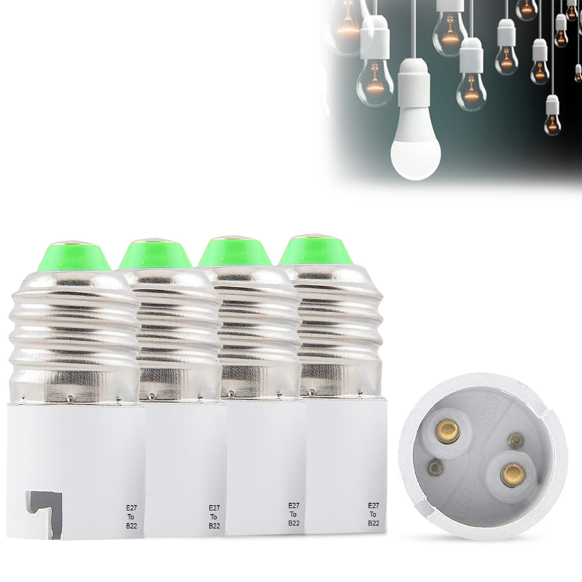 GLUN® LED Bulb Holder Converter, Pack of 4 (E27 Ring to B22 Pin) Holder Converter Base, Light Bulb Socket, For Office, Basement, Pantry Room, & Home Use