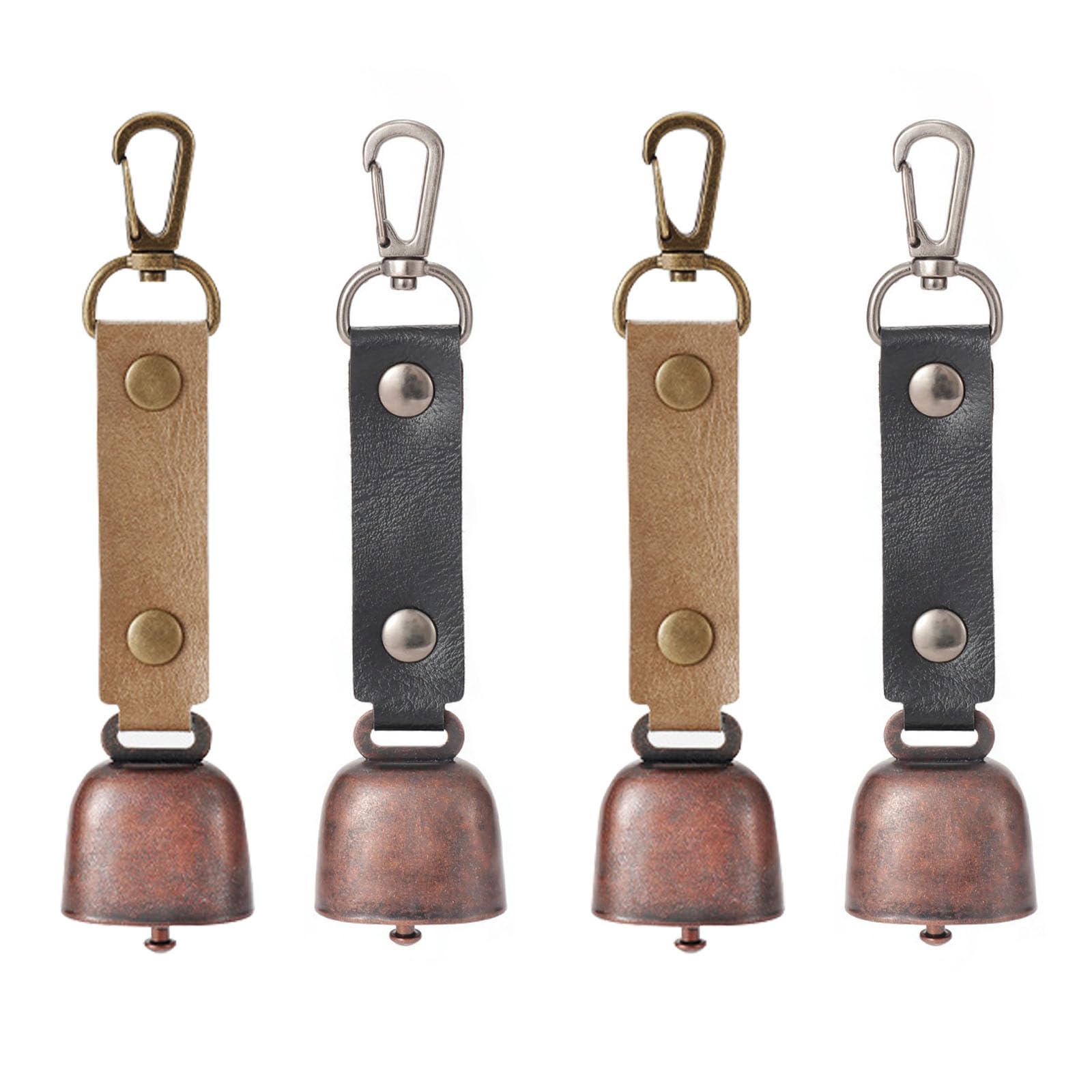 Campanello Dell'Orso, 4 Pezzi Campanello Dell'Orso Rumoroso, Campane Per Escursionismo, Campana Di Rame Al Pascolo, Per Escursioni All'Aperto, Etichette Per Zaini, Collari Per Animali (Nero, Marrone)