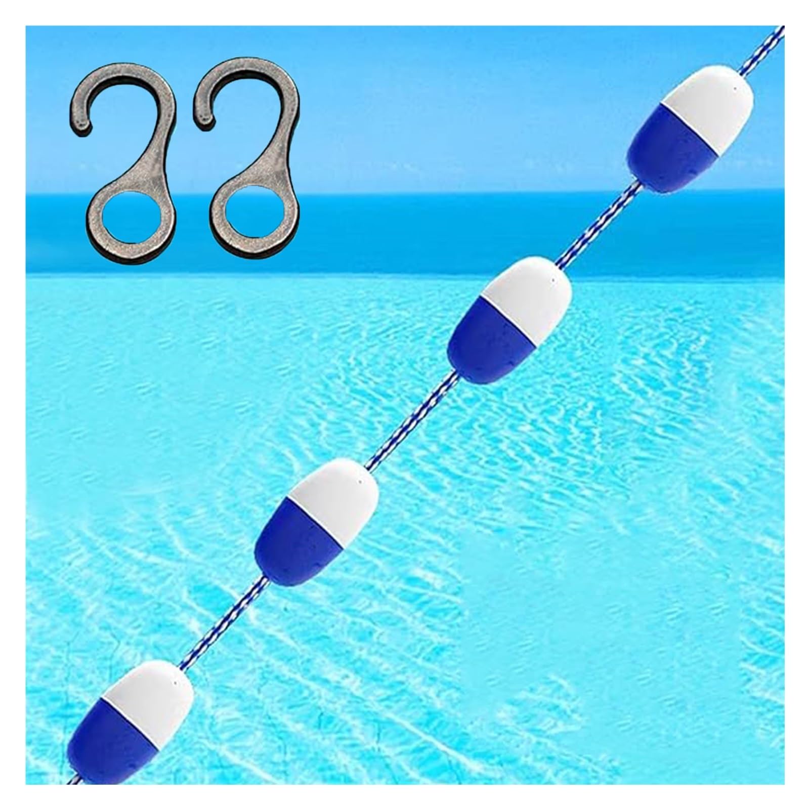 WOTZOV Swimming Pool Lane Dividers, 6M Floating Safety Rope With 2 Hooks, Reusable Divider For Pools & Waterways, Durable Floating Fence For Shallow Waters，Blue+White 9m/29.5ft