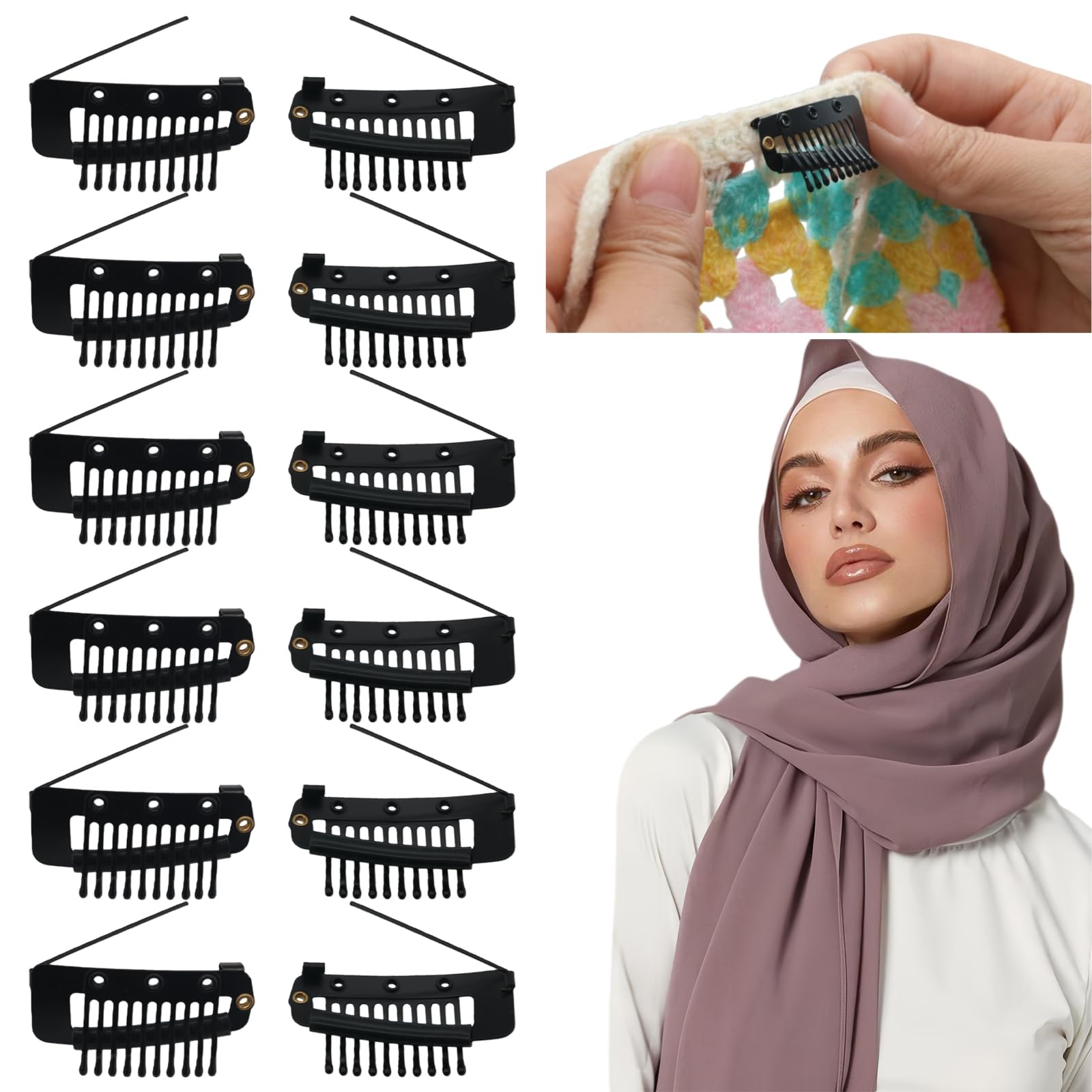 View 1 of 12Pcs Large Heavy Duty Dupatta Clips, Black