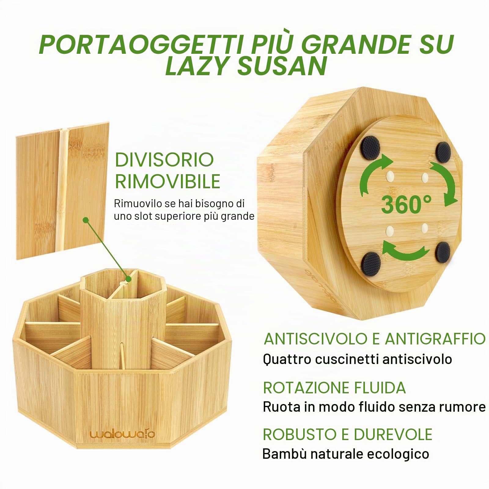 walowalo Organizer rotante in bambù, contiene oltre 800 matite, pennarelli, pennarelli, portapenne, per scrivania, per ufficio, scuola, classe, organizzazione (versione più grande)