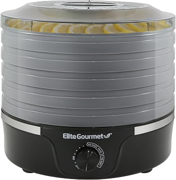 Elite Gourmet EFD319DKG Food Dehydrator, 5 BPA-Free 11.4" Trays Adjustable Temperature Controls, Jerky, Herbs, Fruit, Veggies, Dried Snacks, Black and Grey