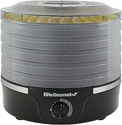 Elite Gourmet EFD319DKG Desidratador de alimentos, controles de temperatura ajustáveis, ervas secas, lanches de frutas e legumes, sem BPA, preto 5 bandejas