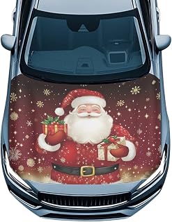 Bulopur Christmas Santa Claus Car Hood Cover Stretchable Fabric Auto Hood Cover Protector Washable Car Front Bonnet Wrap Cover Cloth Removable Auto Accessories for Women Girly