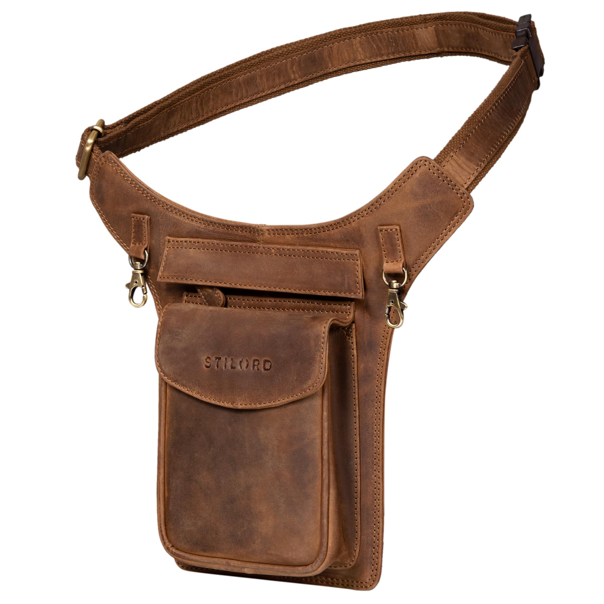 STILORD "Frankie" Belt Bag Skórzany Duży Vintage Fanny Pack dla mężczyzn Kobiety Dzieci Torba na biodra Nowoczesna torba na pasek do joggingu Festiwal Wakacje Prawdziwa skóra Kolor:średni brąz