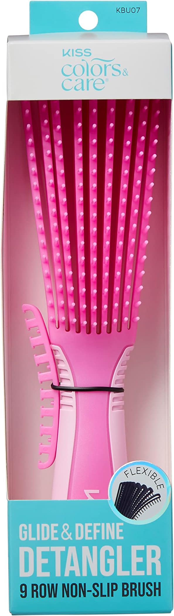 KISS Colors & Care Glide & Define Detangler 9-Row Non-Slip Brush, Large, Pink- For thick and curly hair, Tangle-No, Smooth, Sleek Results, Anti-Static, Sturdy & Non-Slip Grip, Multi Uses