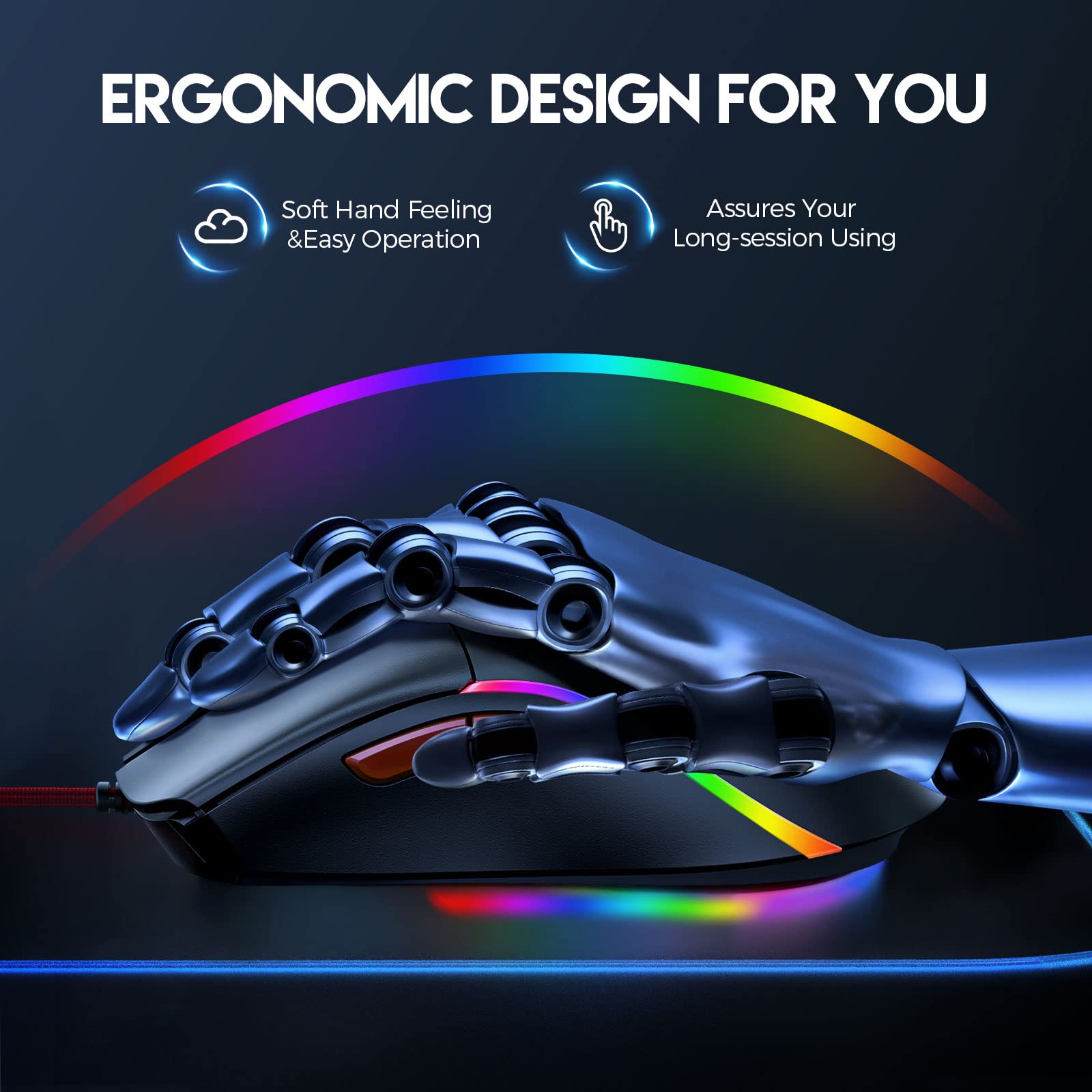 EKSA EM200 Gaming Mouse Wired, USB Mice with 13 RGB Backlit (Black and White) 3