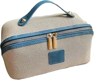Travel Makeup Bag,PU Leather CheckeredLarge Capacity Cosmetic Bags for Women,Waterproof Portable Pouch Open Flat Toiletry Bag with Compartments for Women Girls