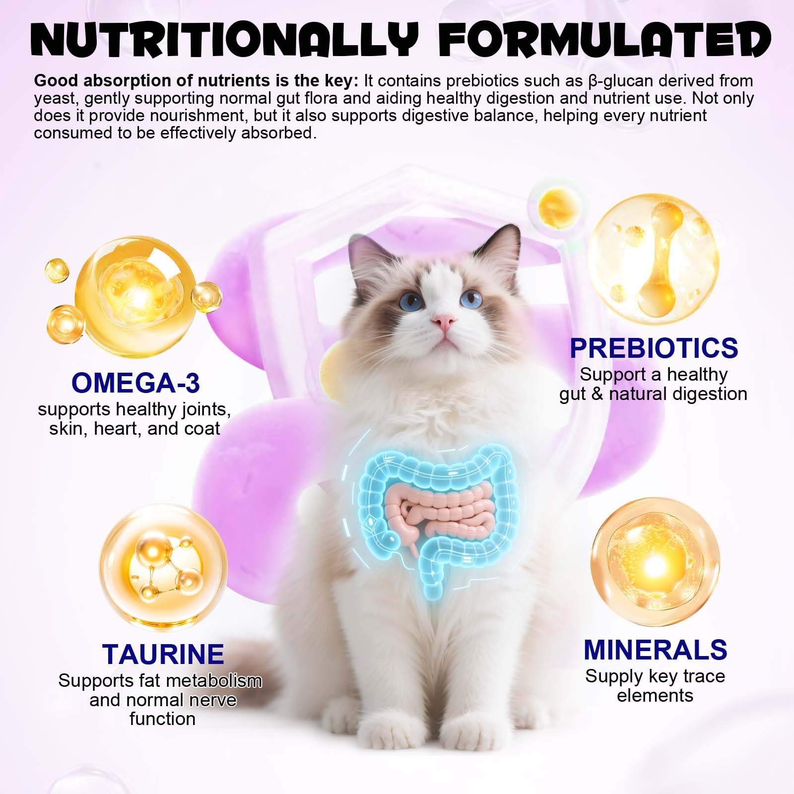 Cat Multivitamin Chews,15 in 1 Cat Vitamins Treats - Multivitamin, Taurine, Omega 3, Biotin, Prebiotics for Health + Immune Support, Skin & Coat, & Digestion (1) - image 3
