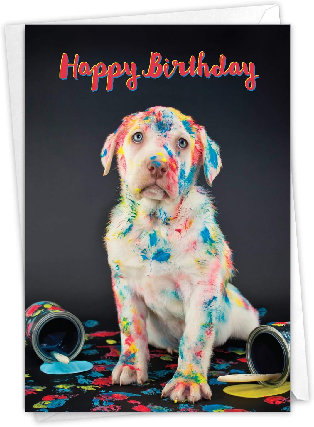 Happy Birthday Card With Colorful Animals - Funky Rainbow Wildlife Design With Envelope