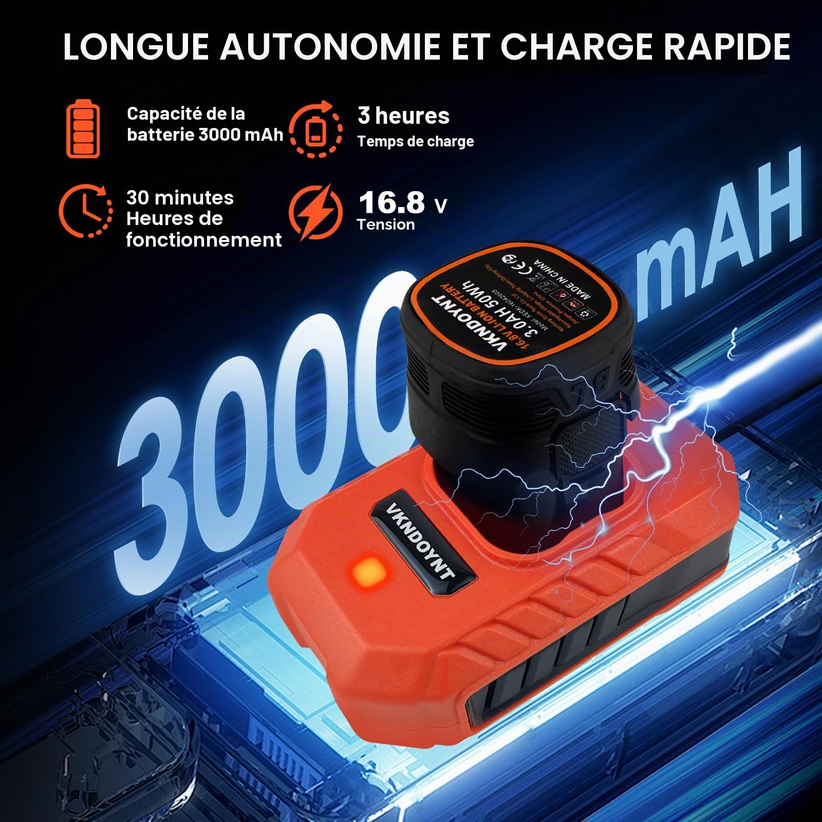Petite ponceuse sans balais avec 36 papiers de verre, ponceuse sans fil à 2 vitesses variables (0-500/0-3000 tr/min), batterie 3,0 Ah, ponceuse électrique mini au design compact pour bois, métal