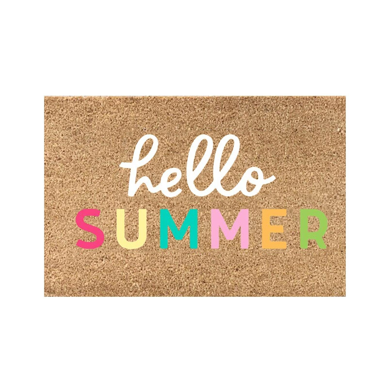 Summer Coir Door Mat, Hello Summer Welcome Door Mat Floral Decorative Doormat Farmhouse Floor Rug,Watermelon,Slippers,Summertime Doormat,Non-Slip Front Porch Entryway Rug Indoor Outdoors