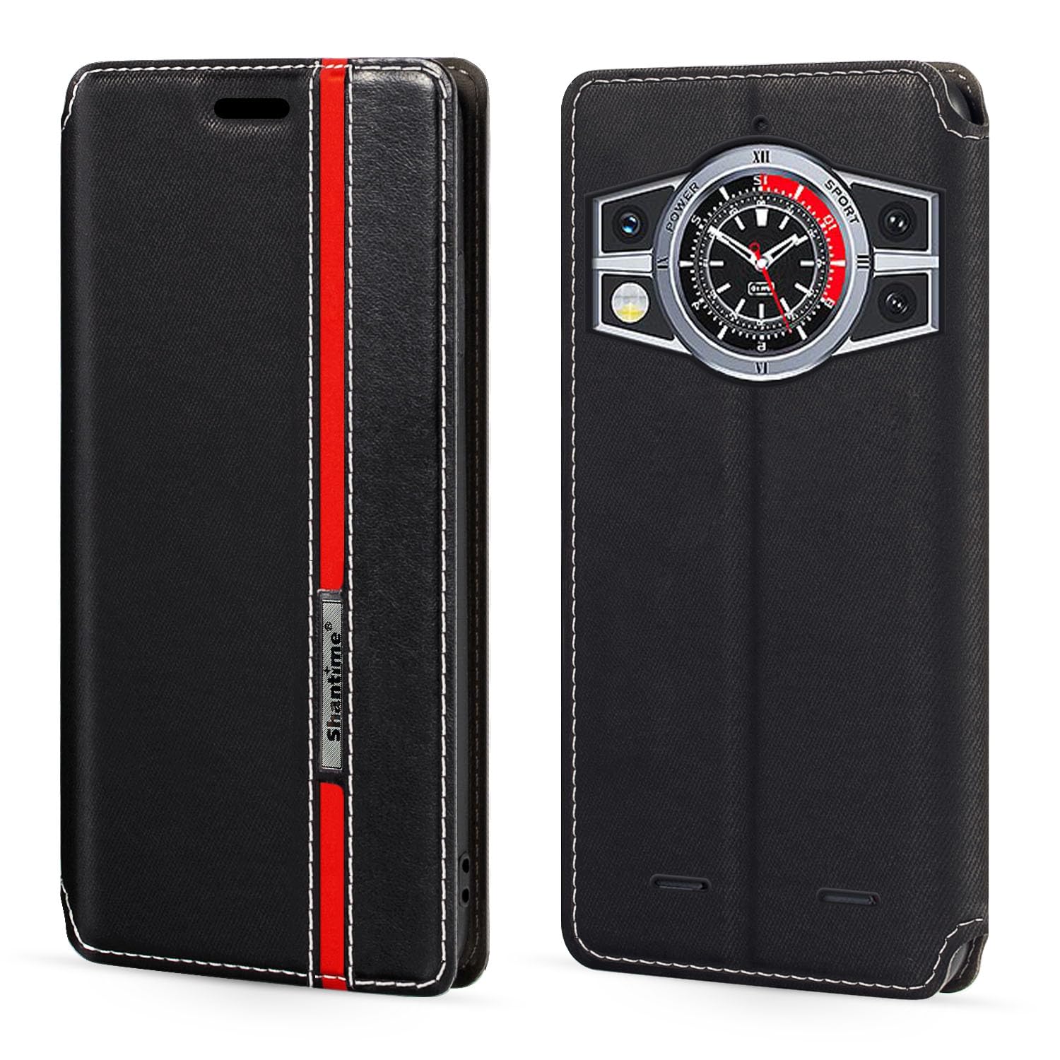 ShantimeColorblock Invisible Magnetic PU Leather Flip Case Compatible with Cubot Kingkong 9, Stylish Wallet Cover with Full Protection and Slim Design Black