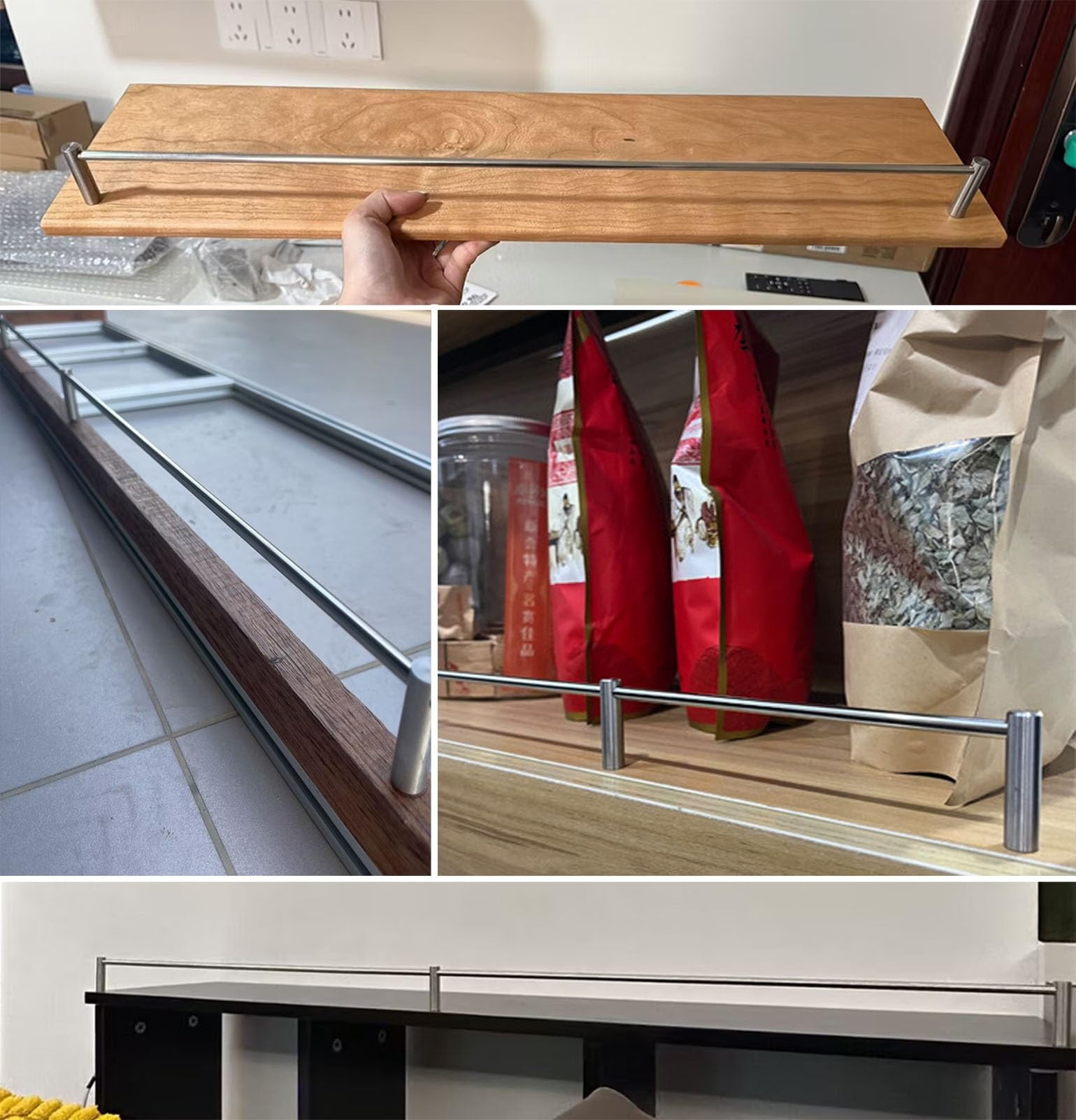 EdProtector para estantes flotantes de cocina y baño, protector de encimera de 140 cm, riel de seguridad elegante para galería