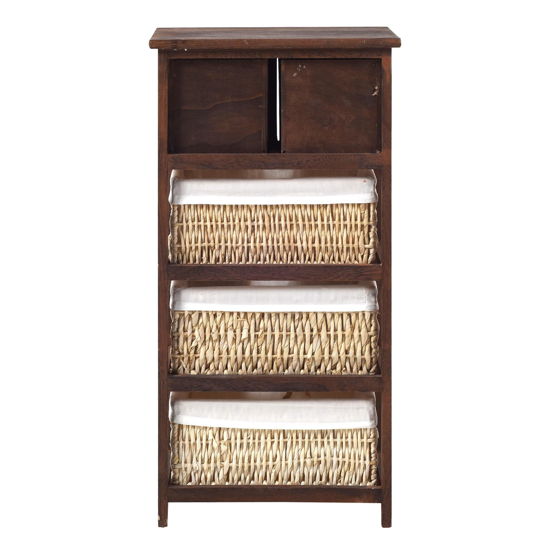 Rebecca Mobili Cassettiera Credenza Rustica, 2 Cassetti 3 Ceste, Legno Vimini, Marrone Scuro, Arredo Bagno Cucina - Misure: 80 x 40 x 27 cm (HxLxP) - Art. RE4059