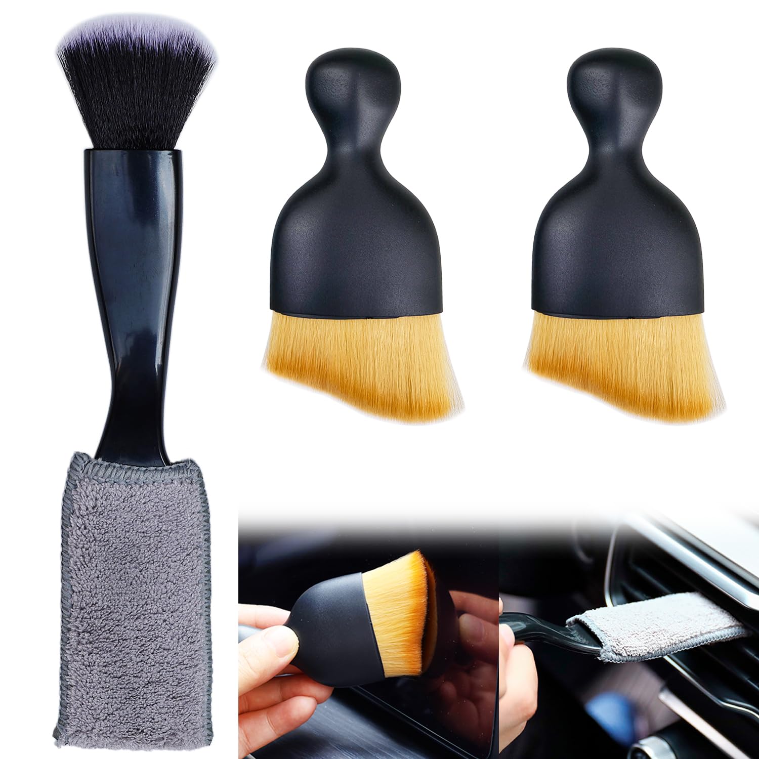 3 Pack Car Interior Detail Dust Brush, Microfiber Duster Brush, Feather Duster, Car Interior Detailing Brush, Cleaning Duster for Car Interior, Air Vents, Computer, Keyboard