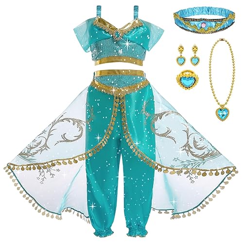 Costume de Princesse Jasmine pour Filles,Deguisement de Princesse Jasmine avec
