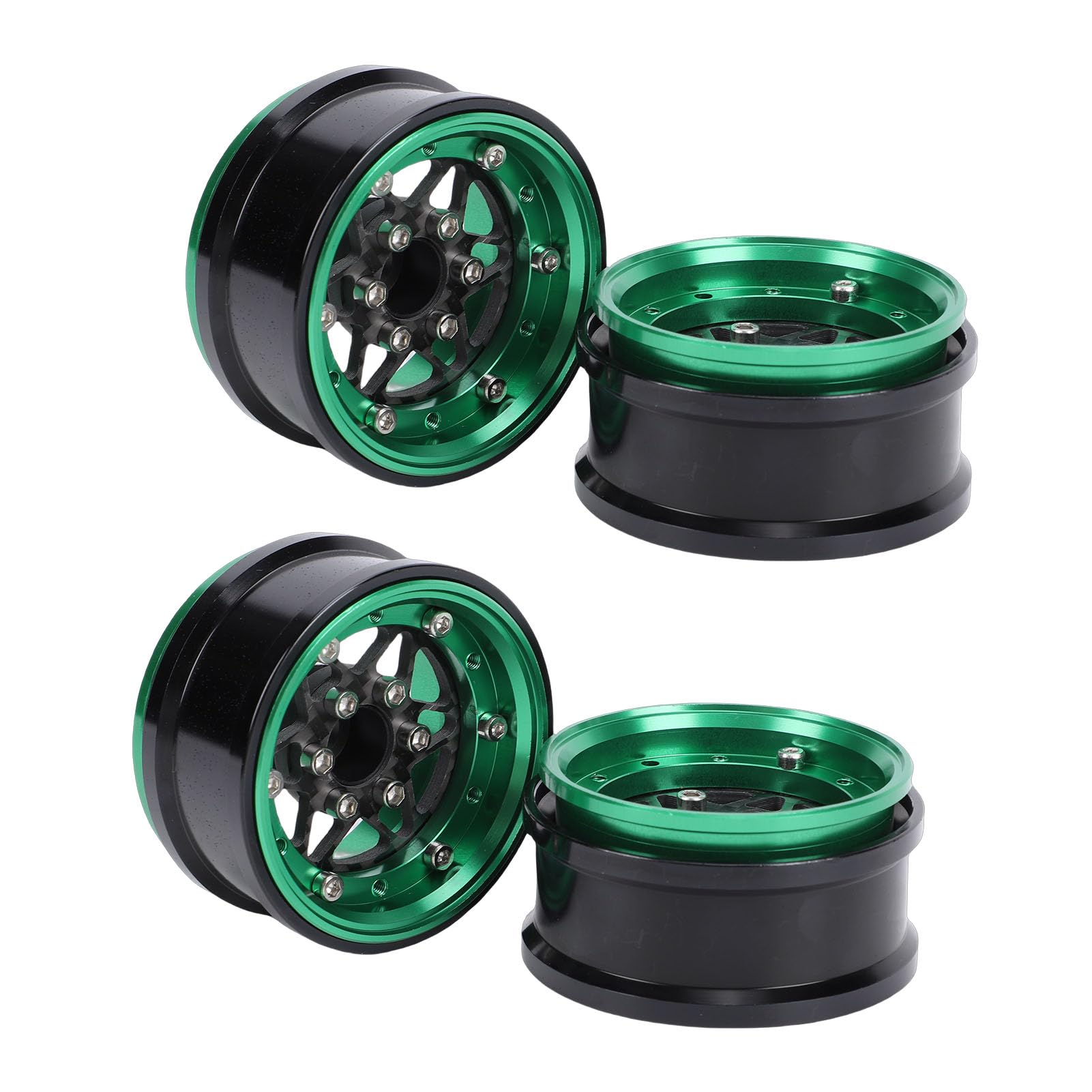 Cryfokt Set di Cerchi RC in Lega di Alluminio Ad Alta Resistenza da 1,9 Pollici Cerchio Leggero per Cingolato 1/10, 4 Pezzi per Axial SCX10, Wraith (GREEN)
