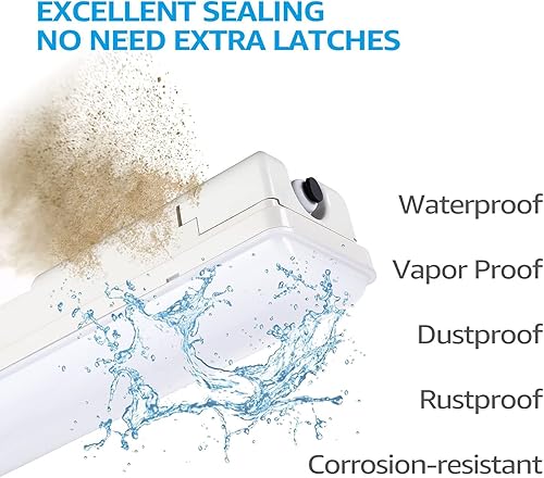 Miniatura 4 de LEONLITE Luz LED hermética de vapor de 4 pies, 70 W, 9000 lúmenes, 5000 K, 100-277 V, 0-10 V, regulable, a prueba de vapor, lámpara LED impermeable