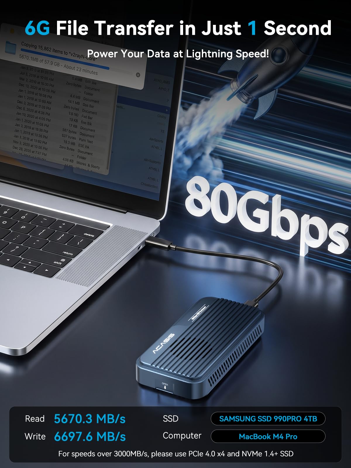 Amazon.com: ACASIS 80Gbps M.2 NVMe SSD Enclosure, with Cooling Fan