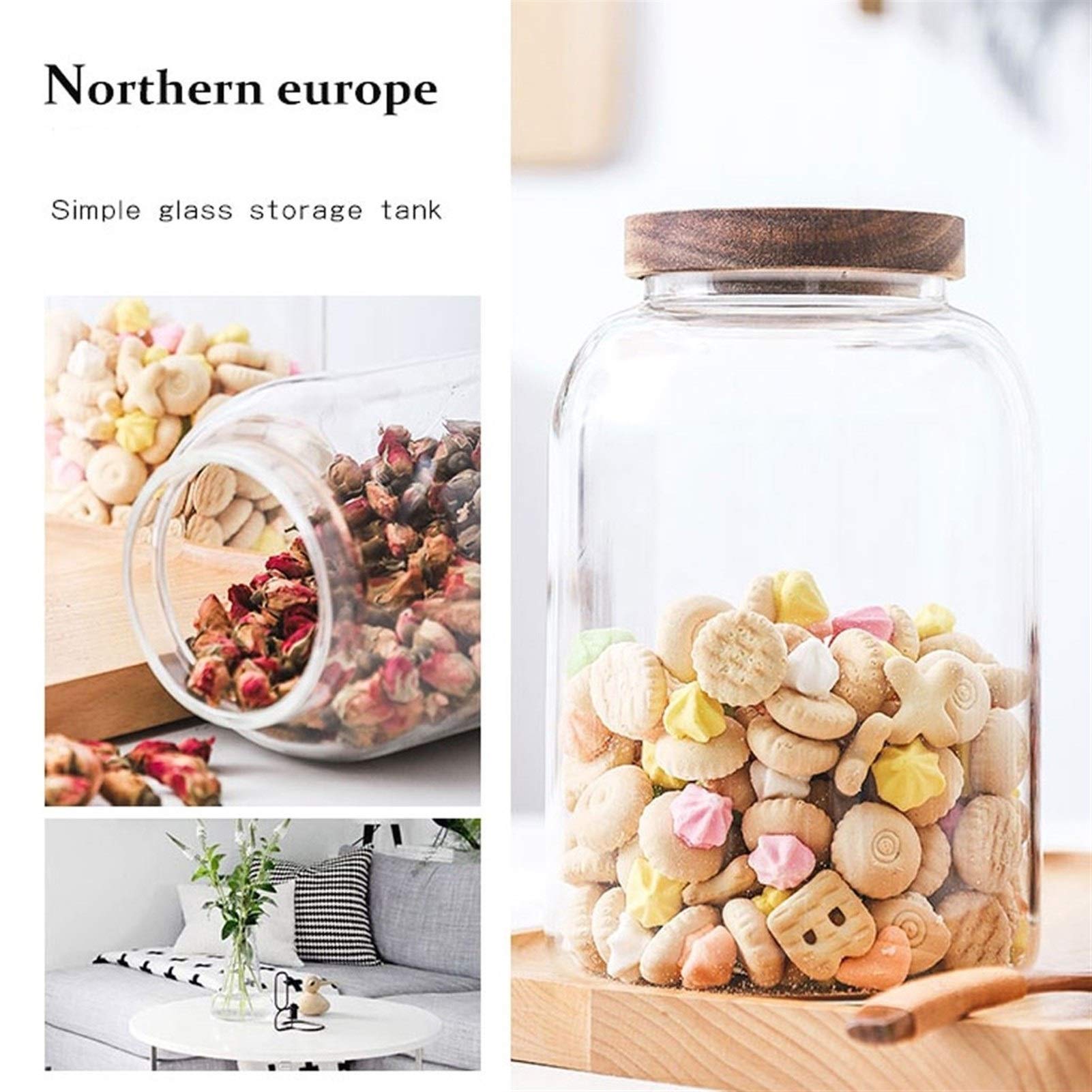 Botes para Alimentos Tarro 2pack de almacenamiento de vidrio con tapas de madera, de cristal del frasco de la cocina de Contenedores de Almacenamiento de granos de café, té, frutos secos, azúcar, espe
