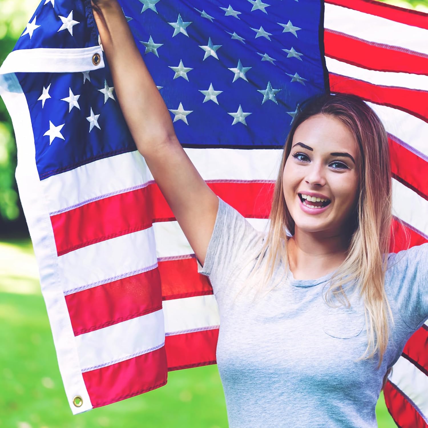American Flag 3x5 Ft Outdoor: All Weather High Wind US Flag Duty Heavy Tearproof Spun Polyester Sided Embroidered Star Brass Grommets Waterproof Tough