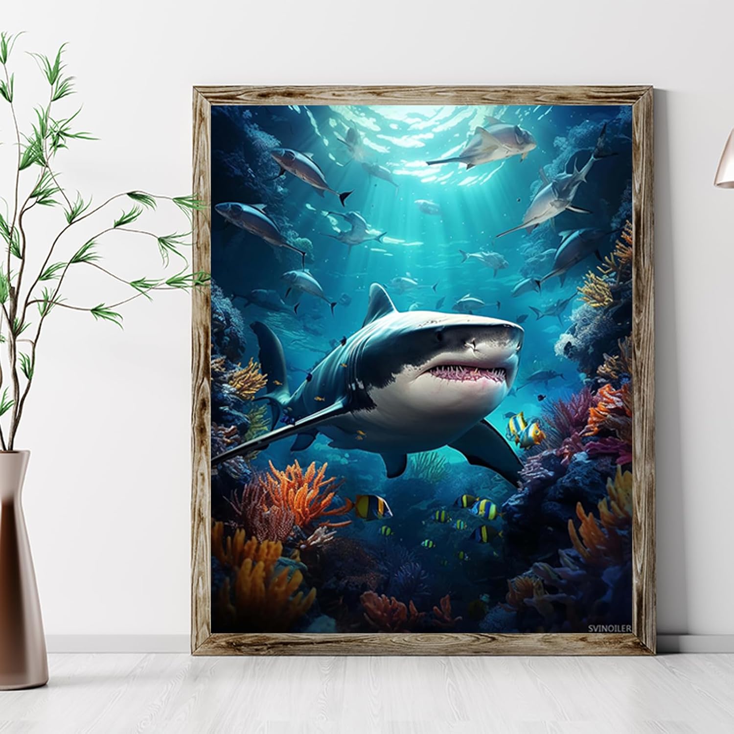 SVINOILER Paint by Numbers Kit for Adults Beginner Shark, Acrylic Oil Painting by Numbers Kits with Paint Brushes Paintwork Art Canvas for Home Decor 16x20 inch