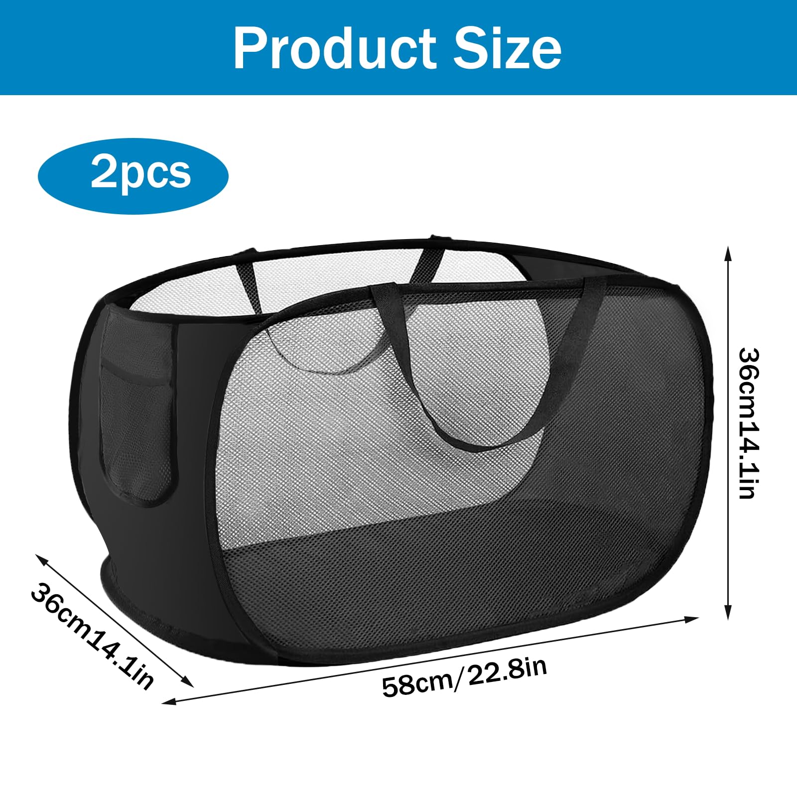 2 Piezas Cesto Ropa Plegable,75L Cesto Ropa Sucia,Cestos para la Ropa Sucia, Cesto Plegable Colada para Juguetes y Artículos Varios (Negro + Negro)