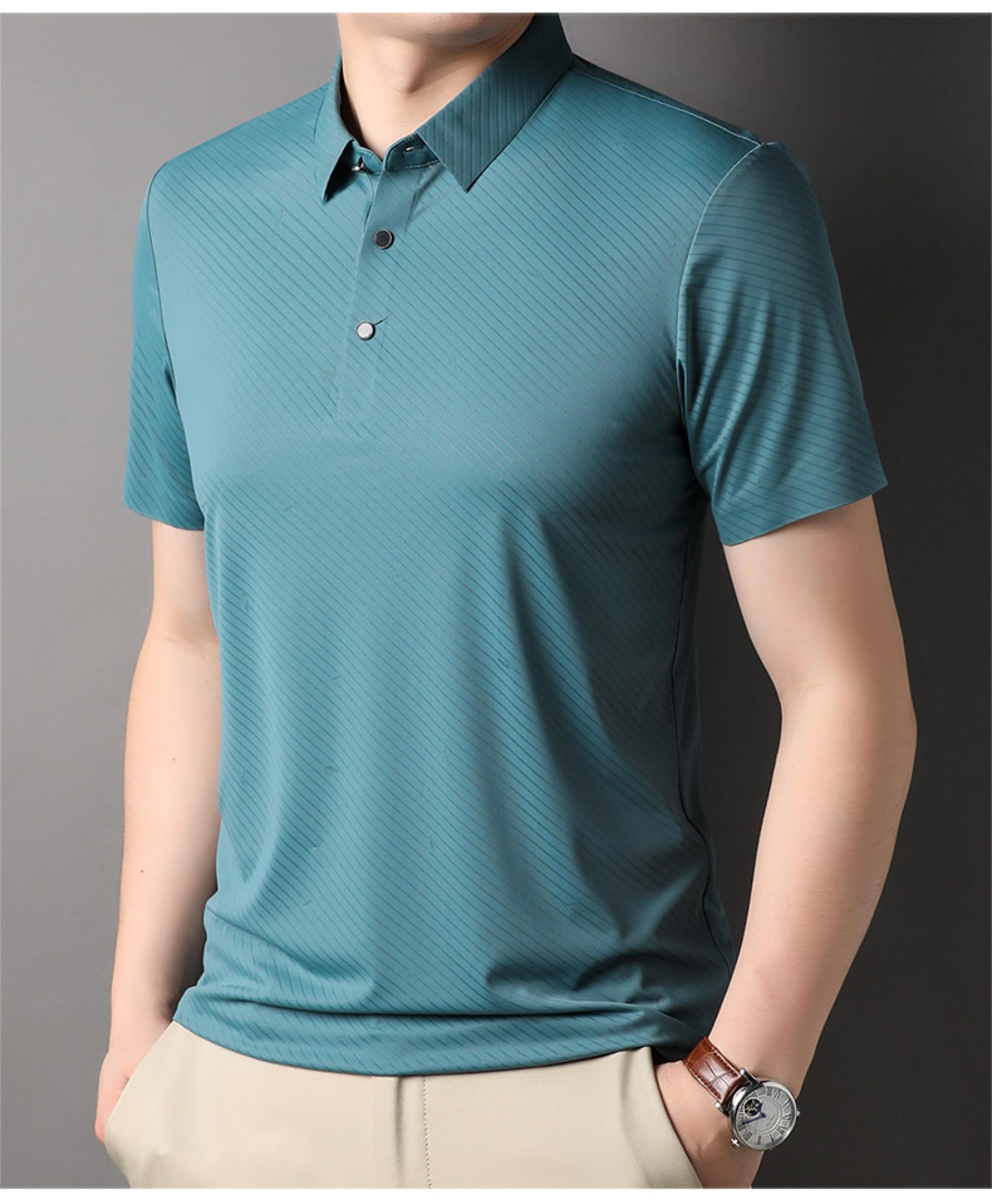 Moda Casual - Camicie Estive da Uomo vestibilità Regolare Verdi Polo Maniche Corte Camicie da Lavoro Firmate da Lavoro con 3 Bottoni Top Casual Moda Uomo Abbigliamento