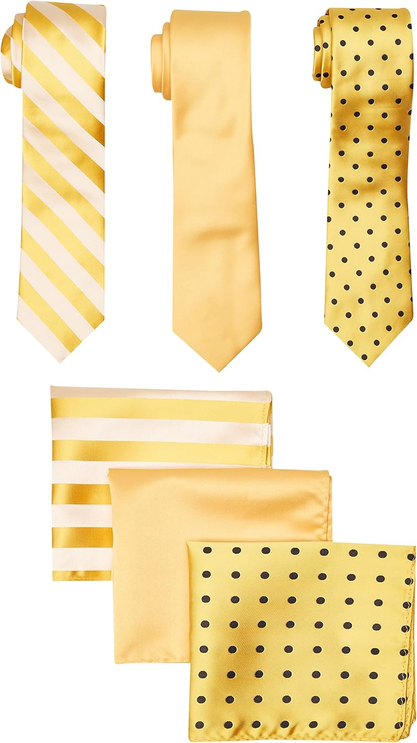 Stacy Adams mens 3 Pack Satin Neckties Solid Striped Dots With Pocket Squares