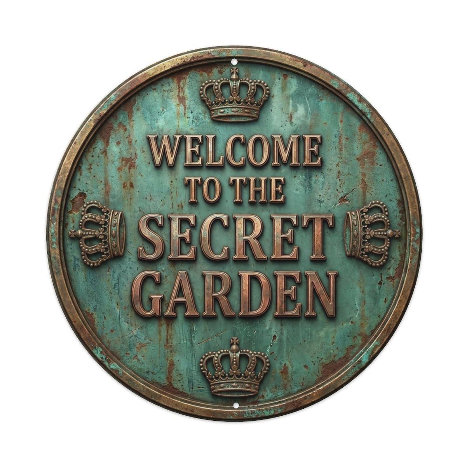 Vintage Welcome Secret Garden Oxidized Metal Tin Sign